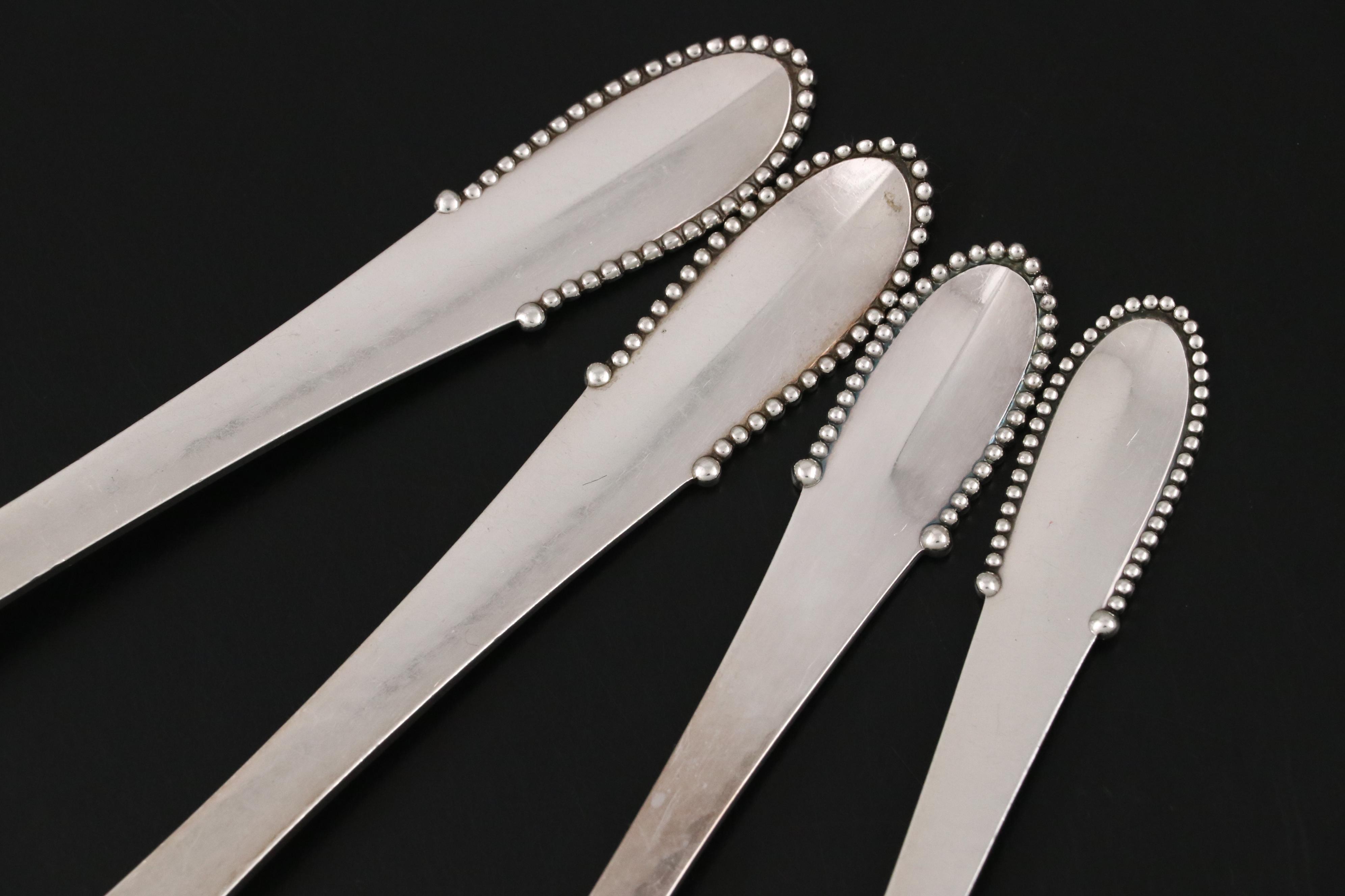 Georg Jensen "Beaded" Hammered Sterling Silver Flatware Service for Twelve