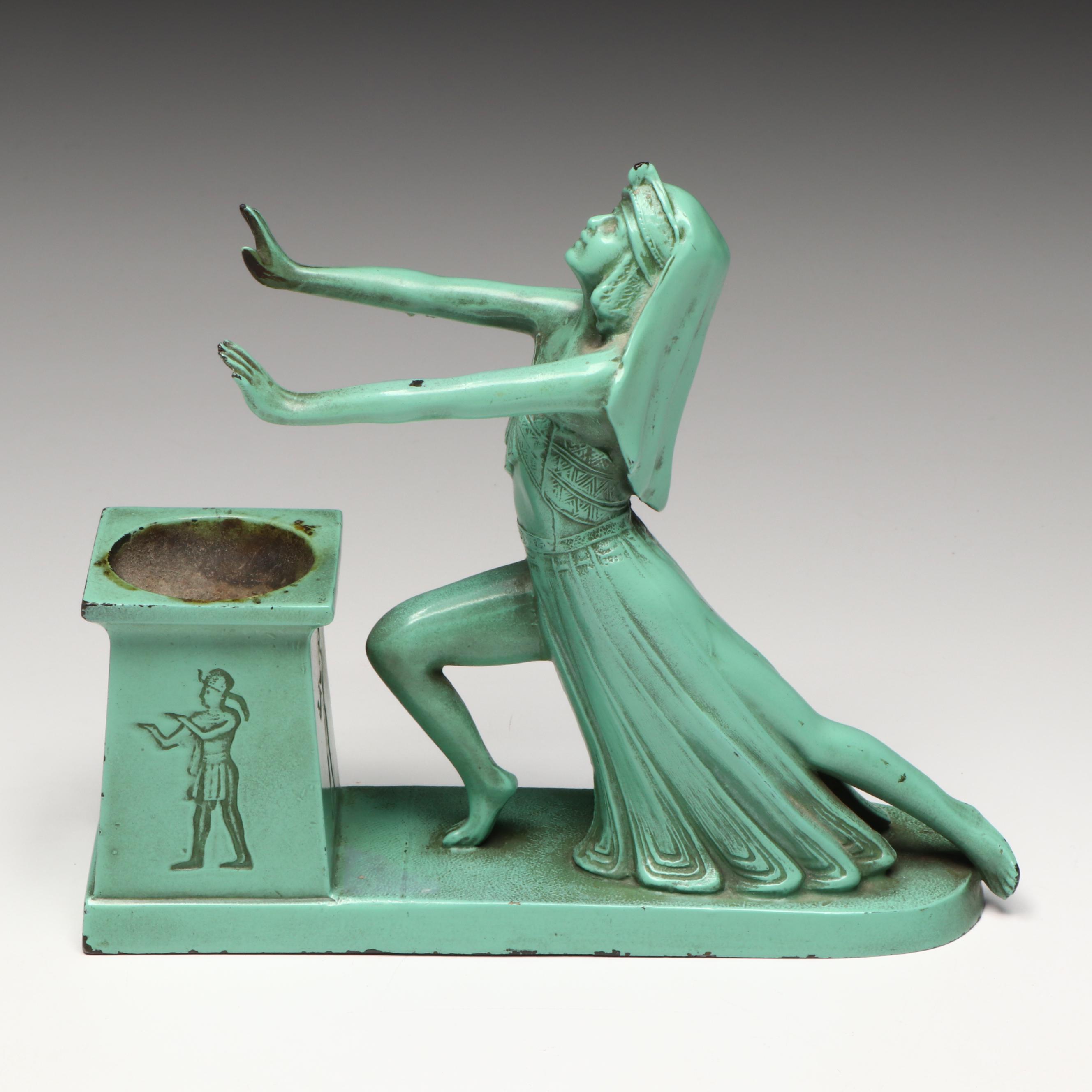 LV Aronson Art Deco Painted Bronze Egyptian Revival Figural Censer