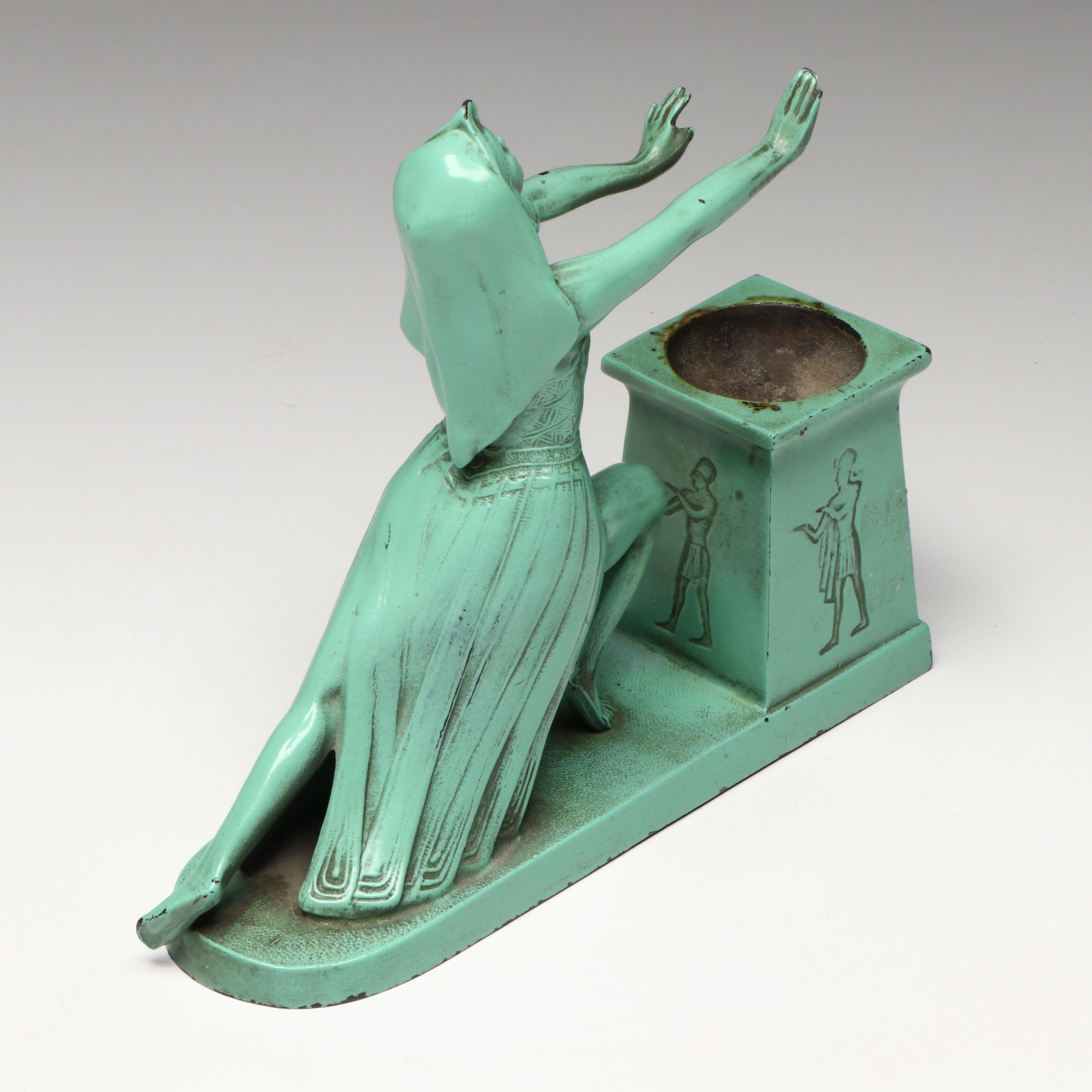 LV Aronson Art Deco Painted Bronze Egyptian Revival Figural Censer