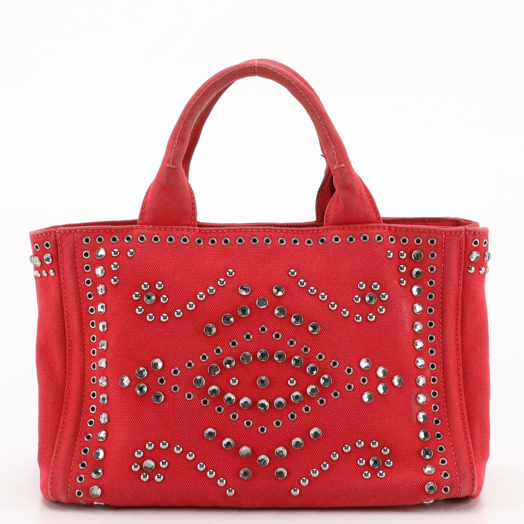 Prada Canapa Bijoux Tote in Crystal Studded Red Canvas