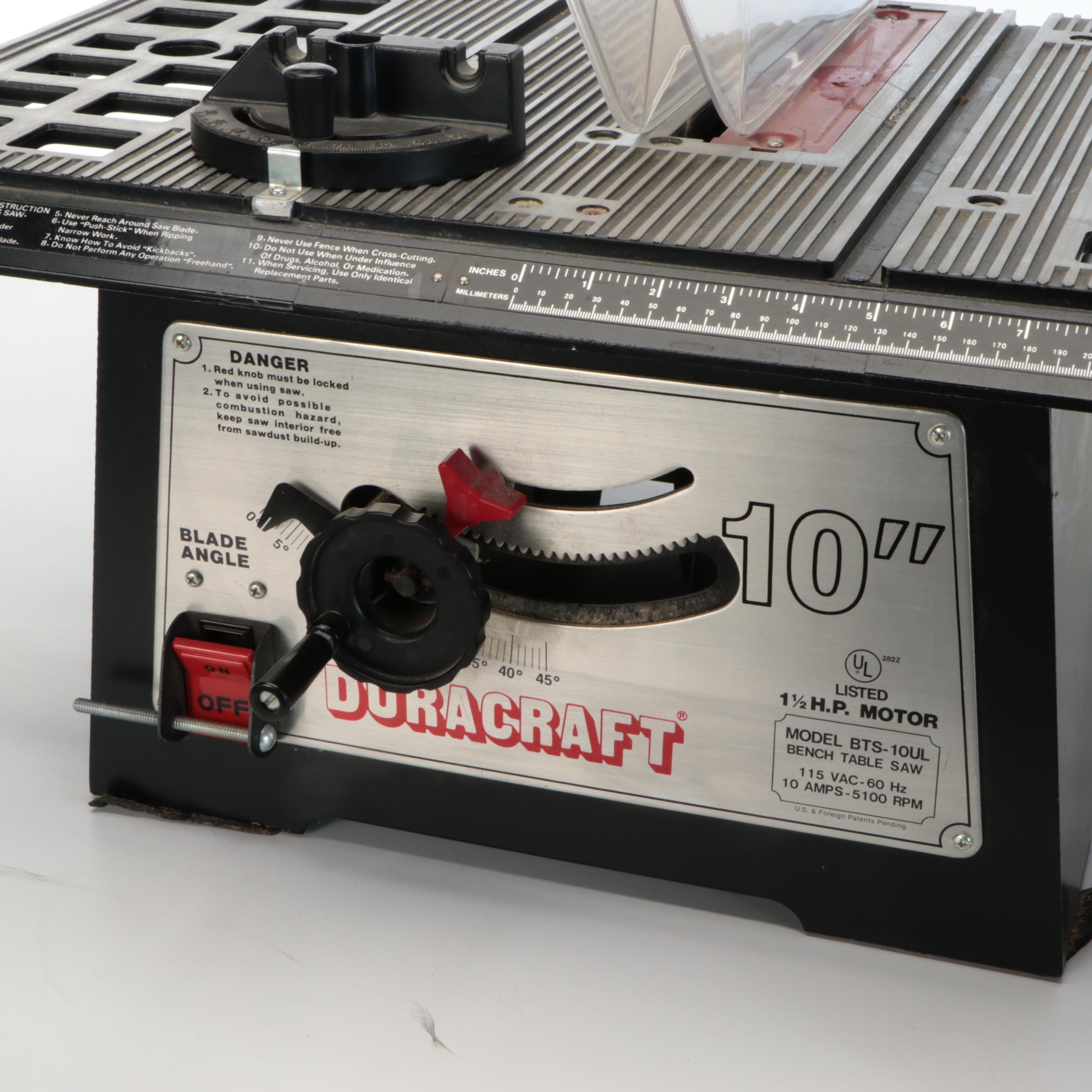 Duracraft Model BTS-10UL Bench Table Saw, 1984