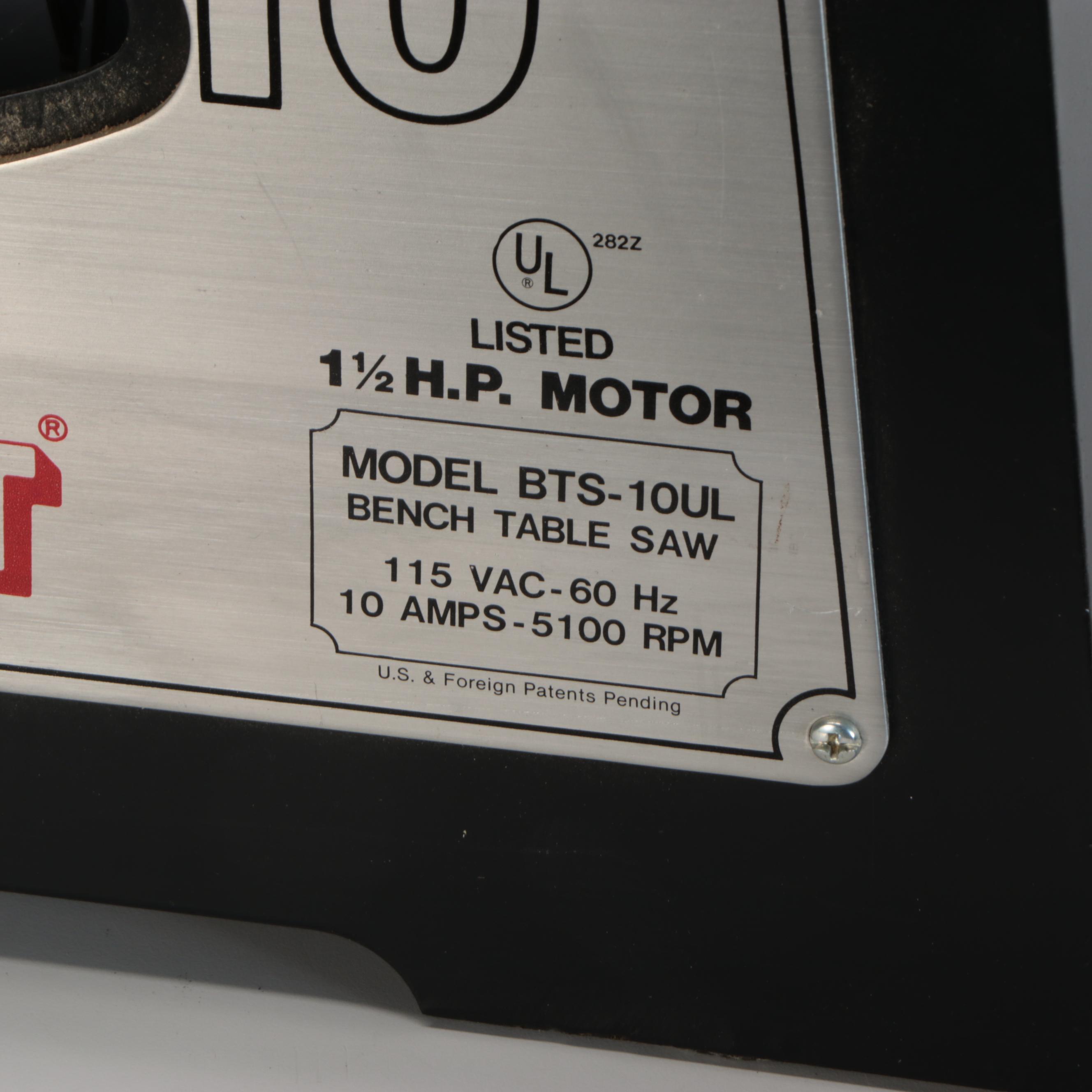 Duracraft Model BTS-10UL Bench Table Saw, 1984