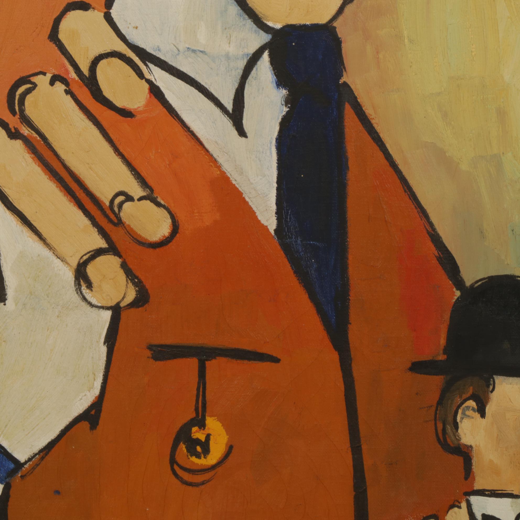 Hodges Nestled Ventriloquist Dummies Oil Painting, 20th Century