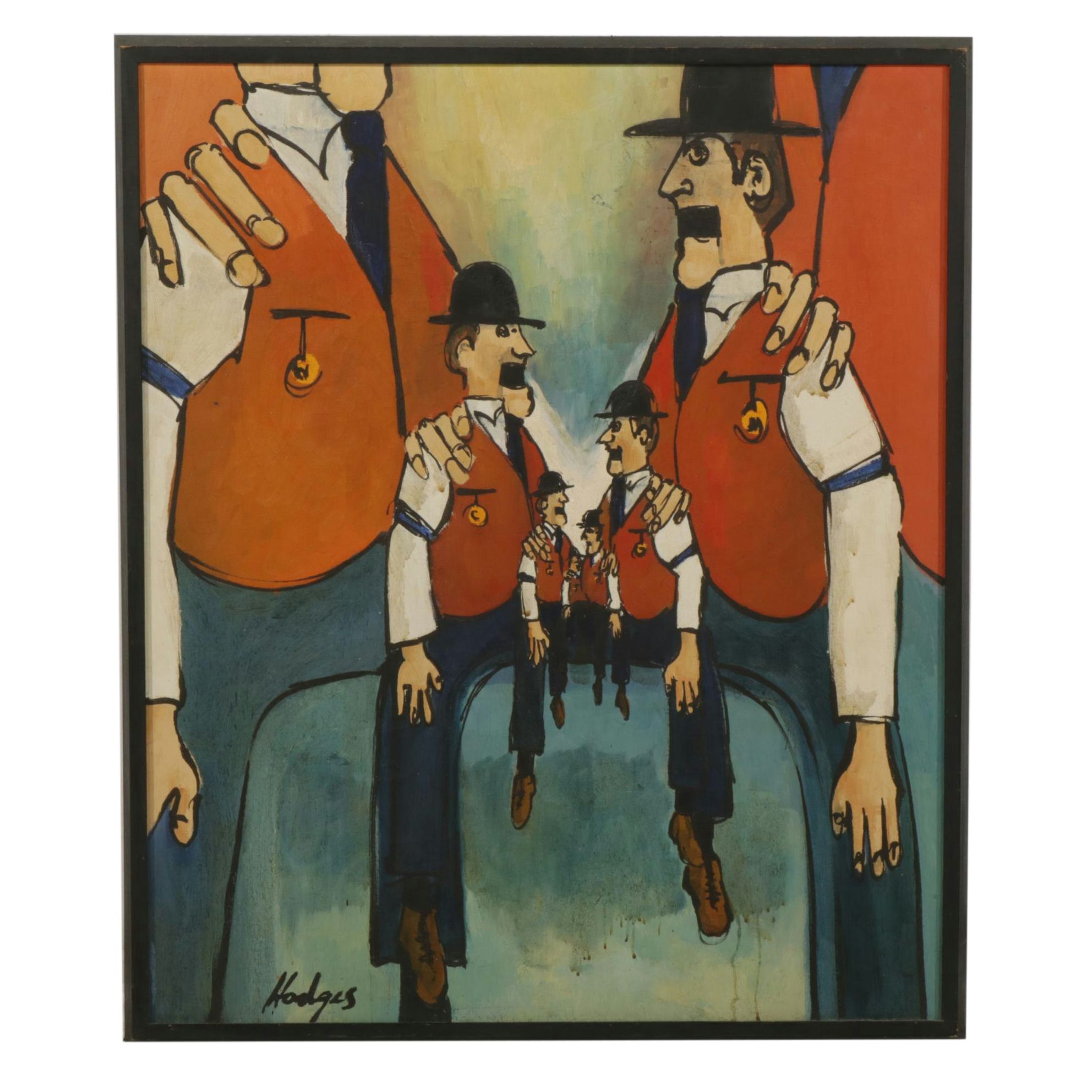 Hodges Nestled Ventriloquist Dummies Oil Painting, 20th Century