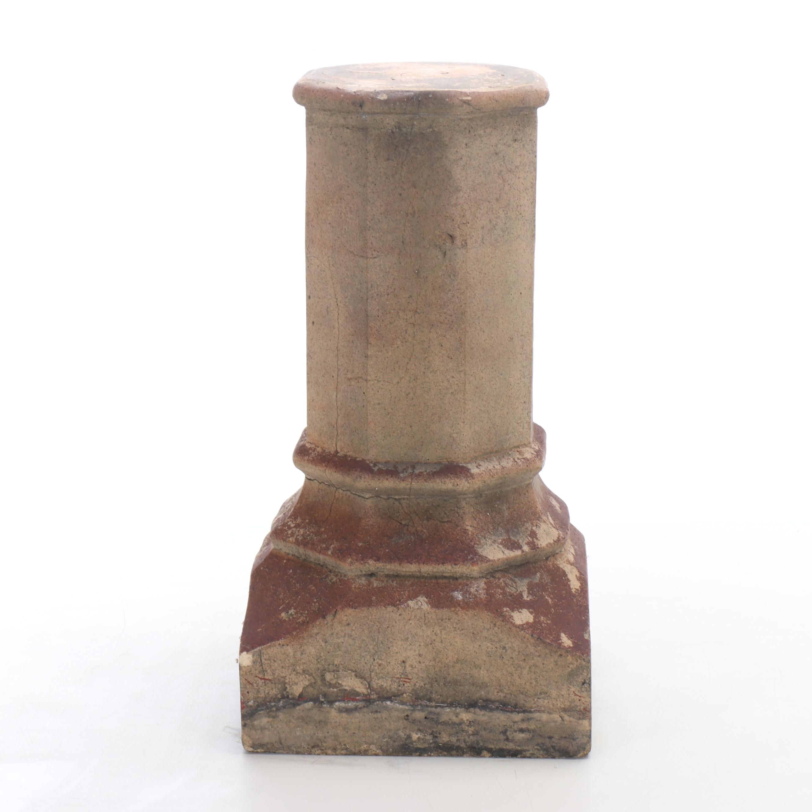 Victorian Earthenware Chimney Cap Style Pedestal, Late 19th/Early 20th C.