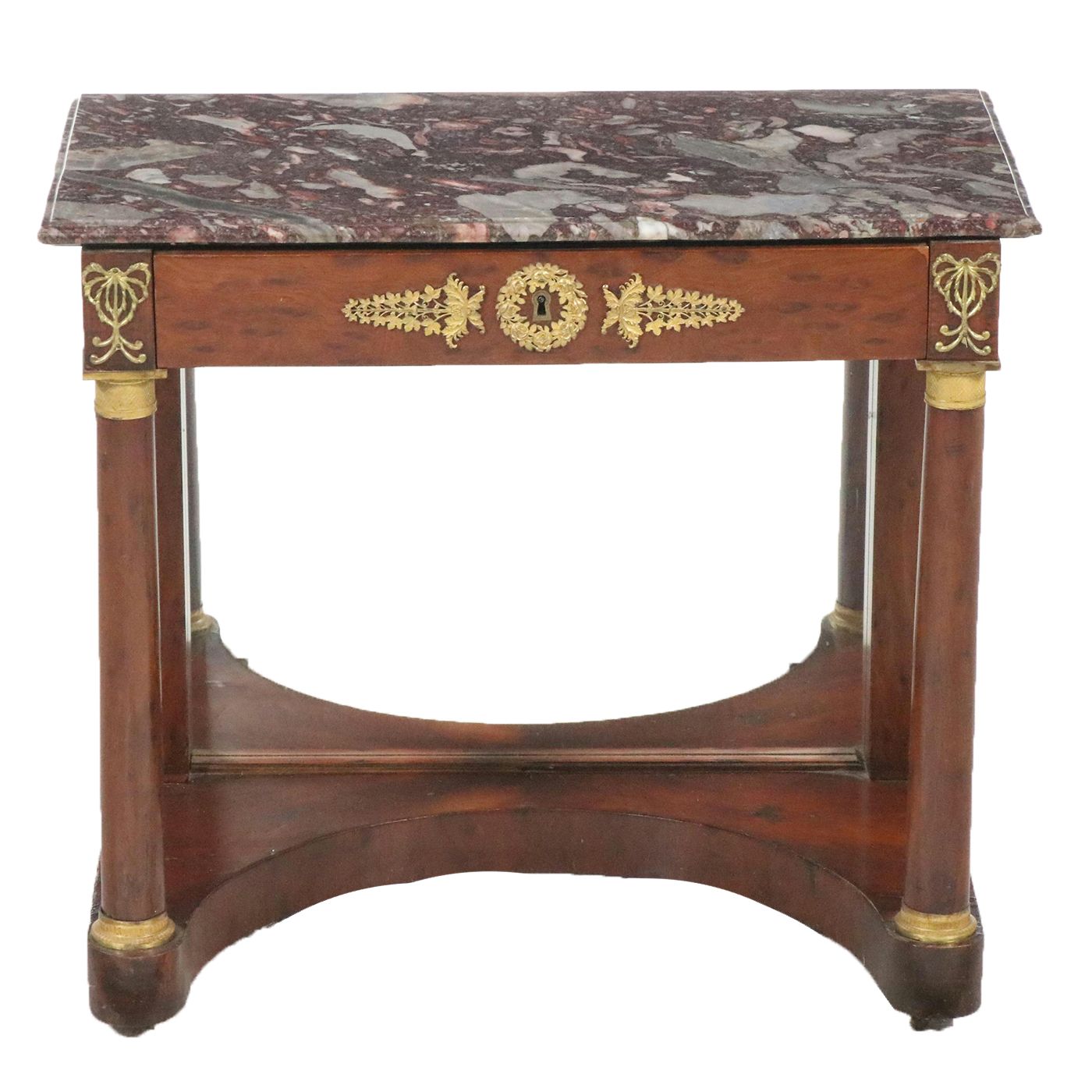 Empire Style Marble Top Ormolu Mount Mahogany Pier Table, Late 19th Century