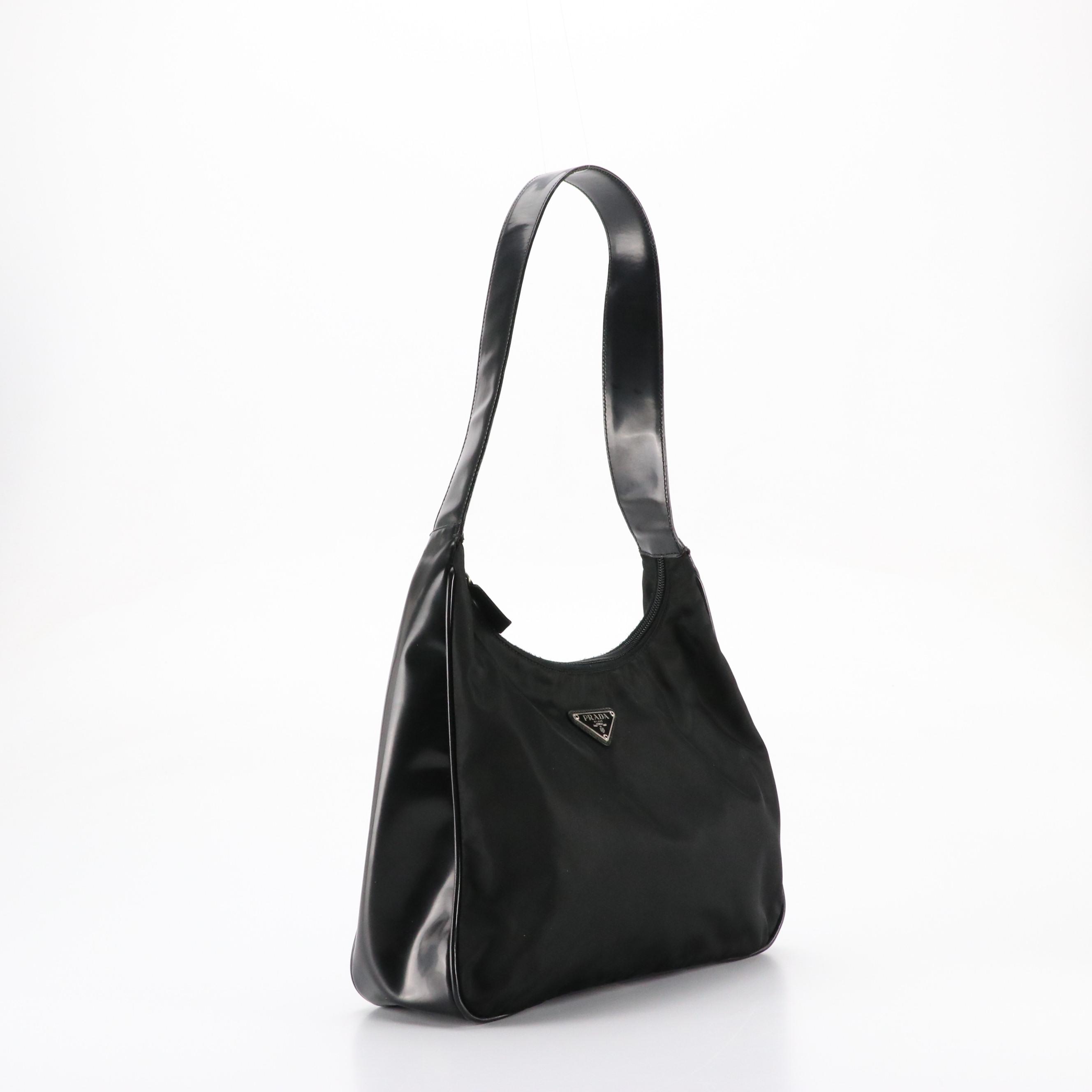 Prada Hobo Shoulder Bag in Black Nylon and Leather Trim