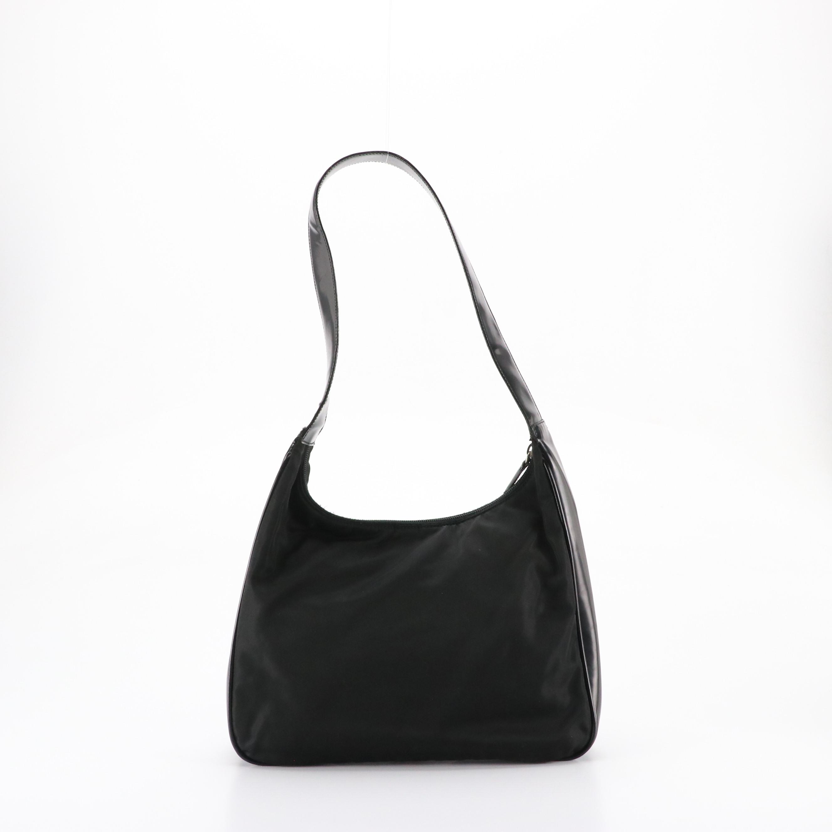 Prada Hobo Shoulder Bag in Black Nylon and Leather Trim