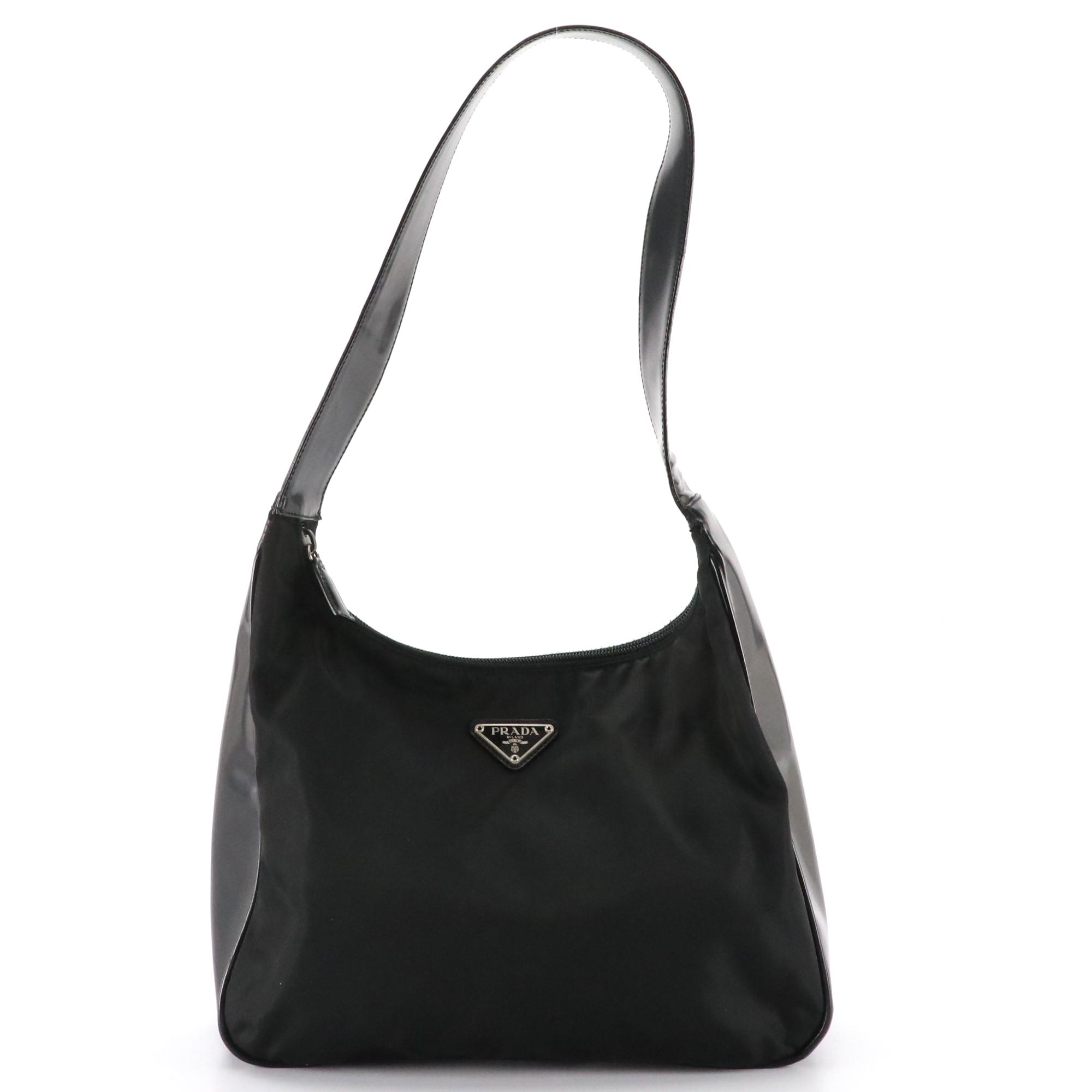 Prada Hobo Shoulder Bag in Black Nylon and Leather Trim