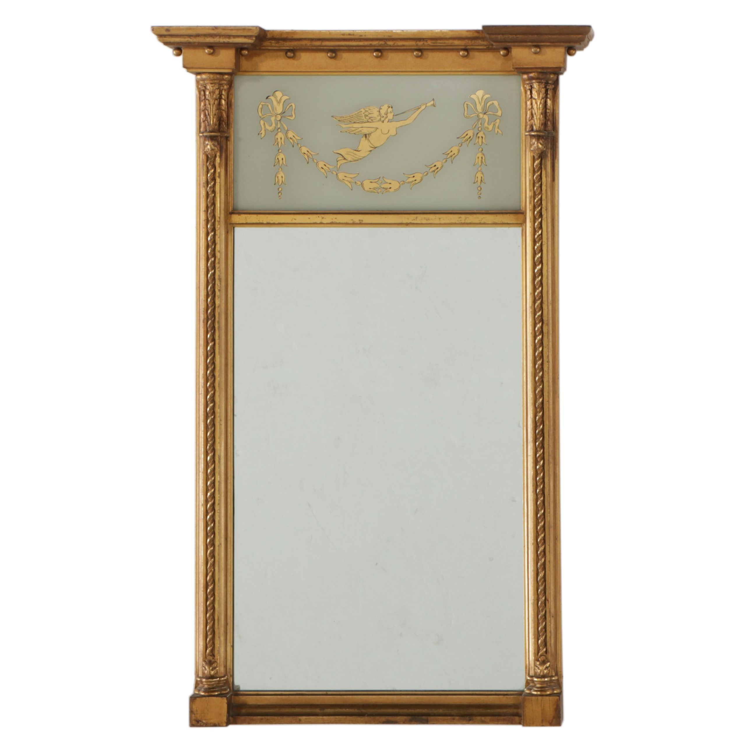American Empire Style Giltwood Trumeau Mirror with Verre Églomisé Panel
