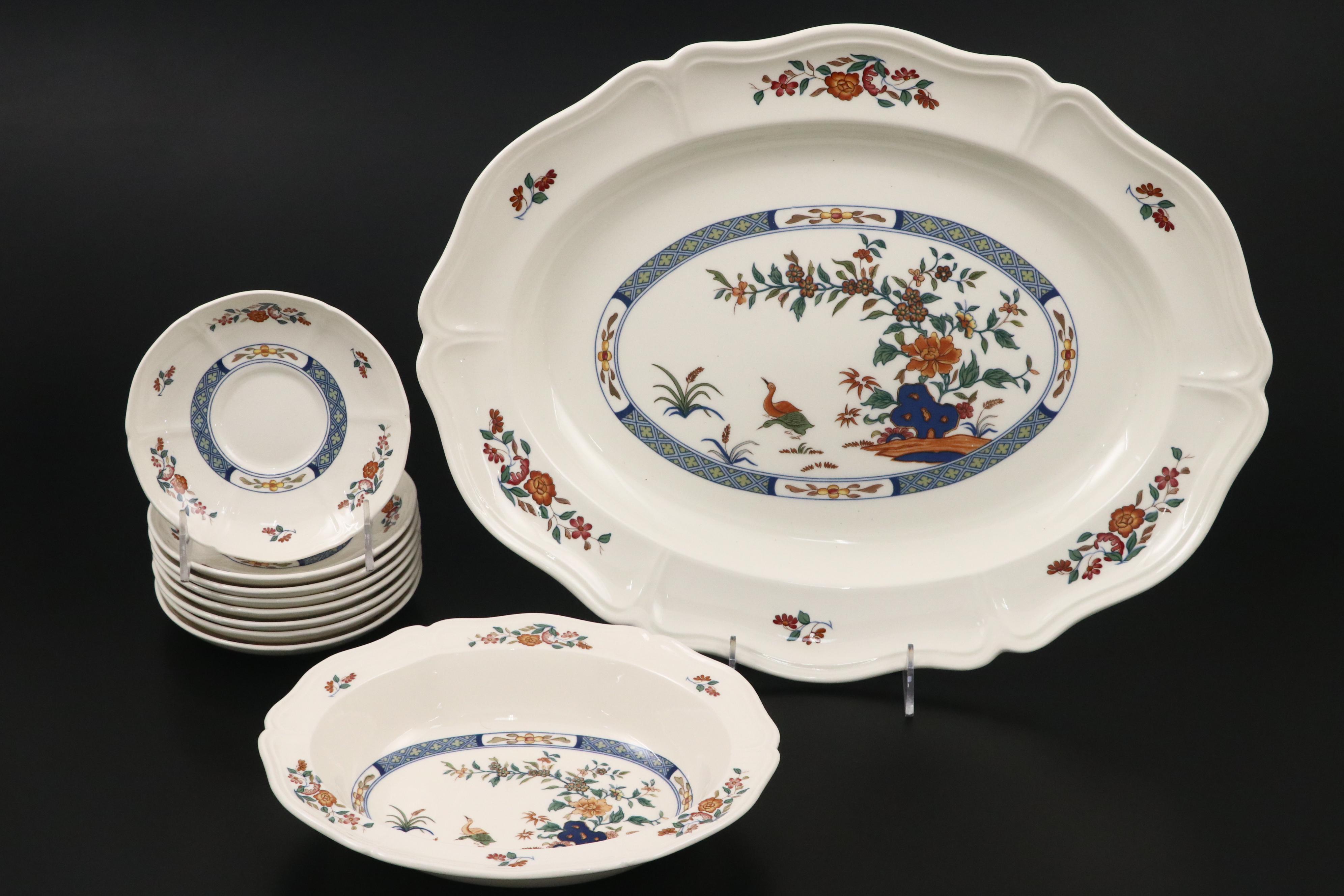 Wedgwood Bone China "Chinese Teal" Tea Set and Serving Pieces, 1974-1988