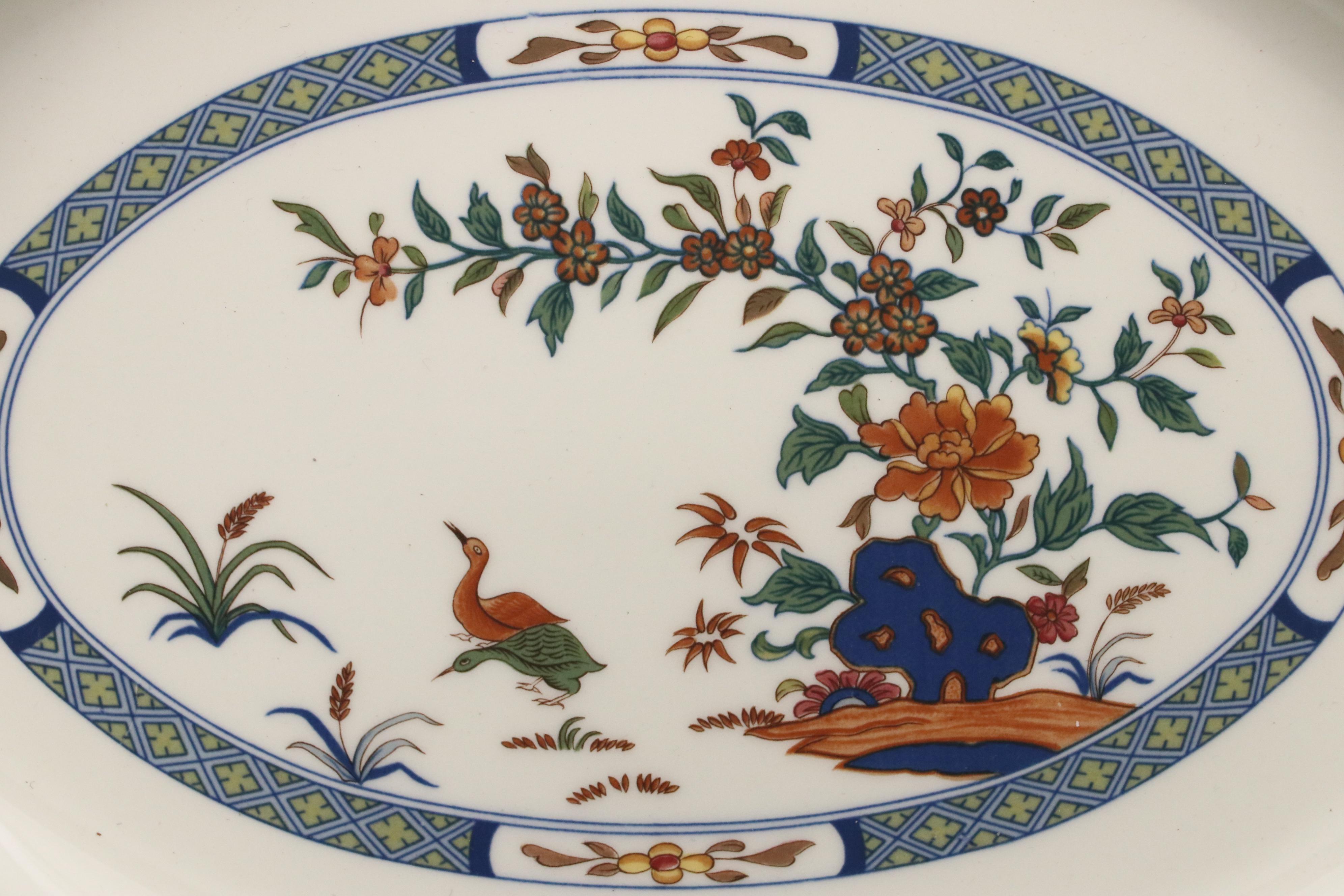 Wedgwood Bone China "Chinese Teal" Tea Set and Serving Pieces, 1974-1988