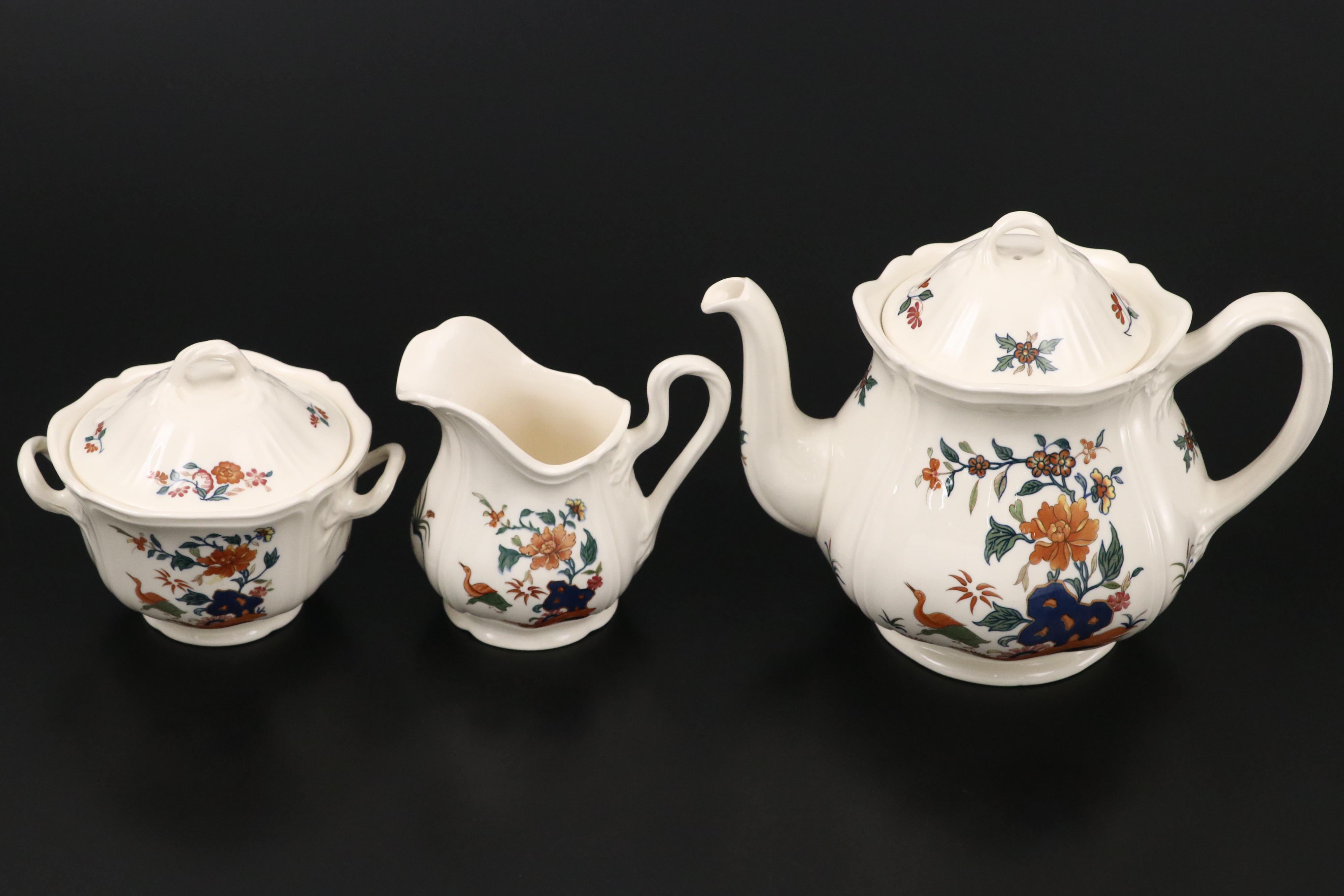 Wedgwood Bone China "Chinese Teal" Tea Set and Serving Pieces, 1974-1988