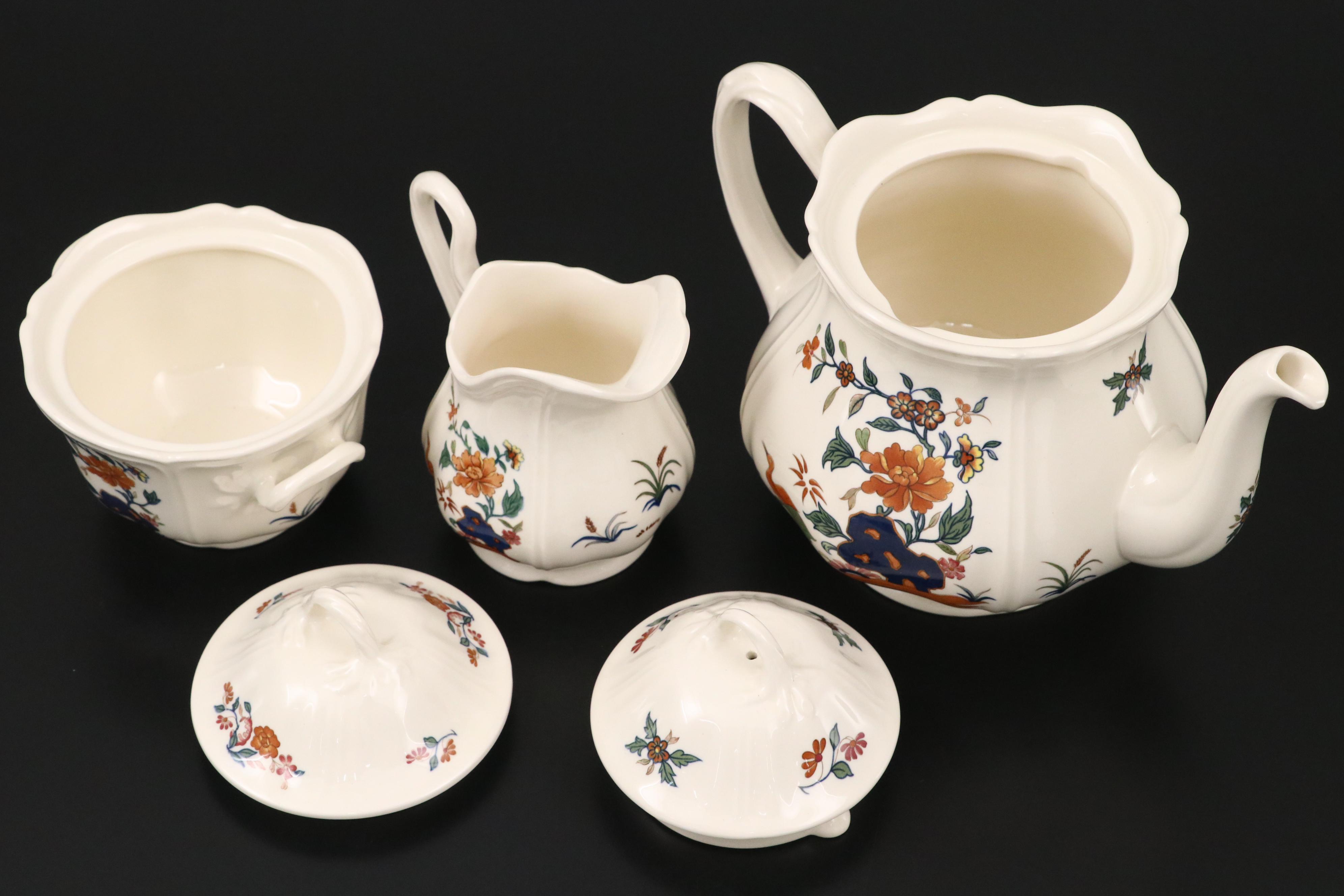 Wedgwood Bone China "Chinese Teal" Tea Set and Serving Pieces, 1974-1988