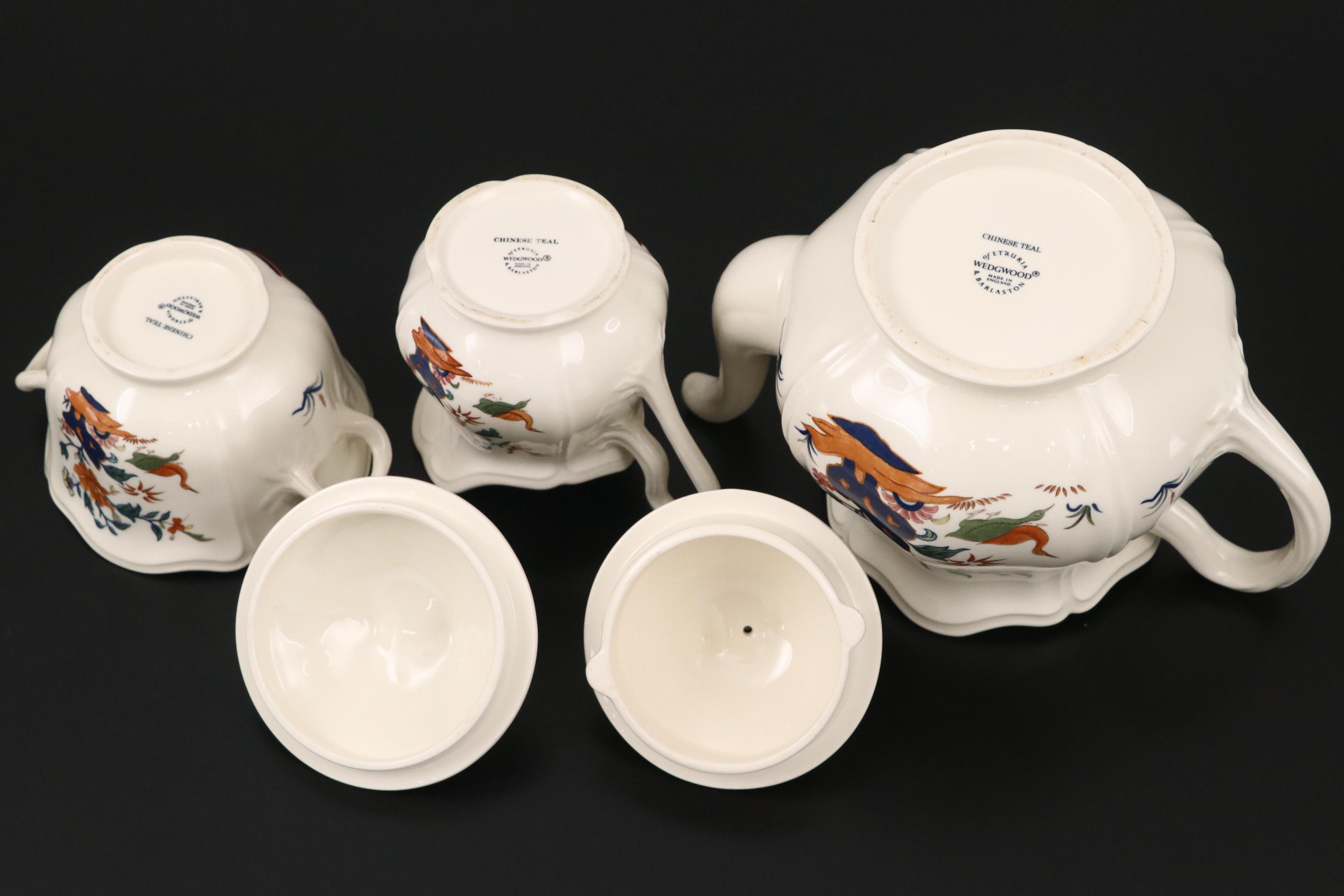 Wedgwood Bone China "Chinese Teal" Tea Set and Serving Pieces, 1974-1988