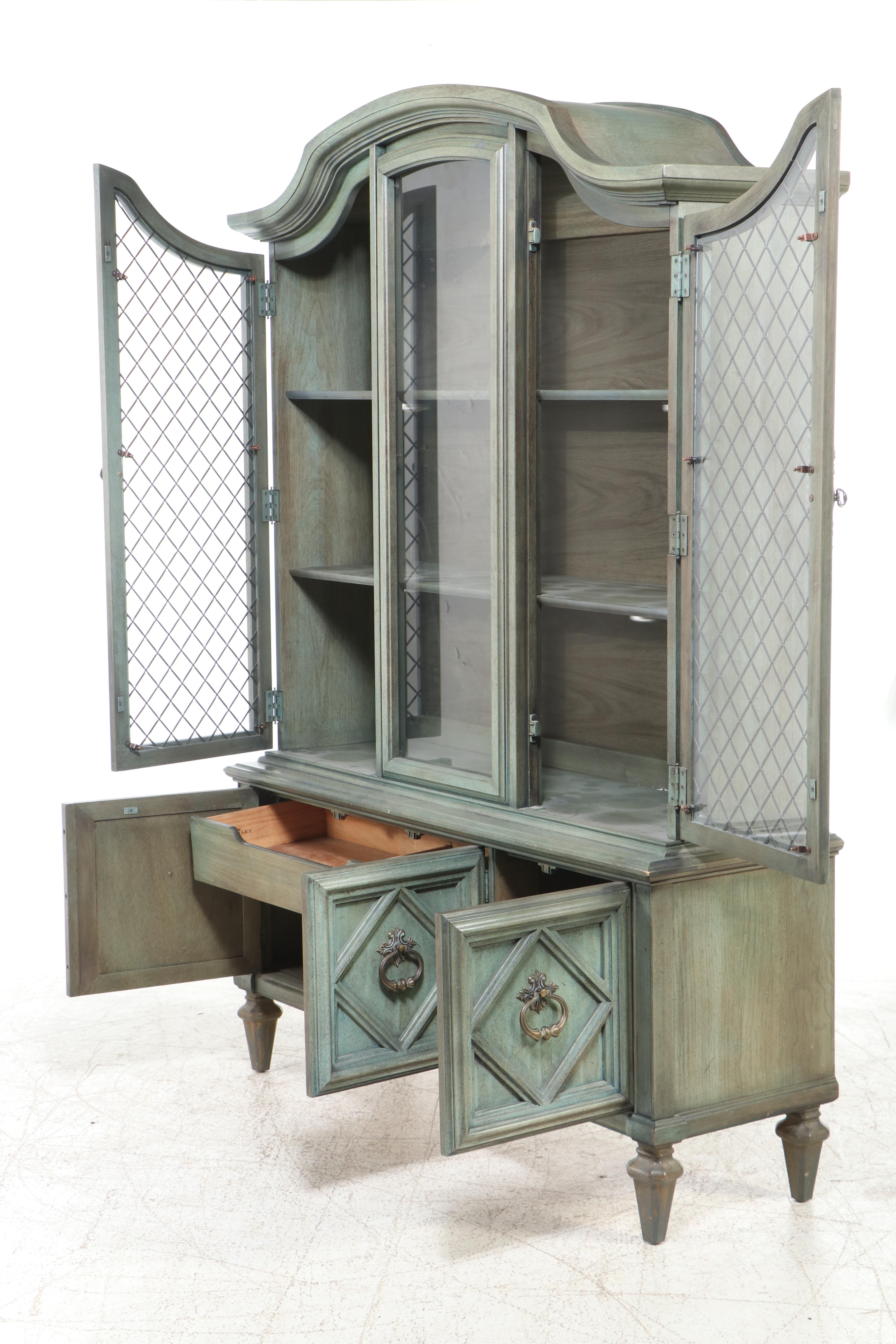 Mediterranean Style Teal Painted China Cabinet