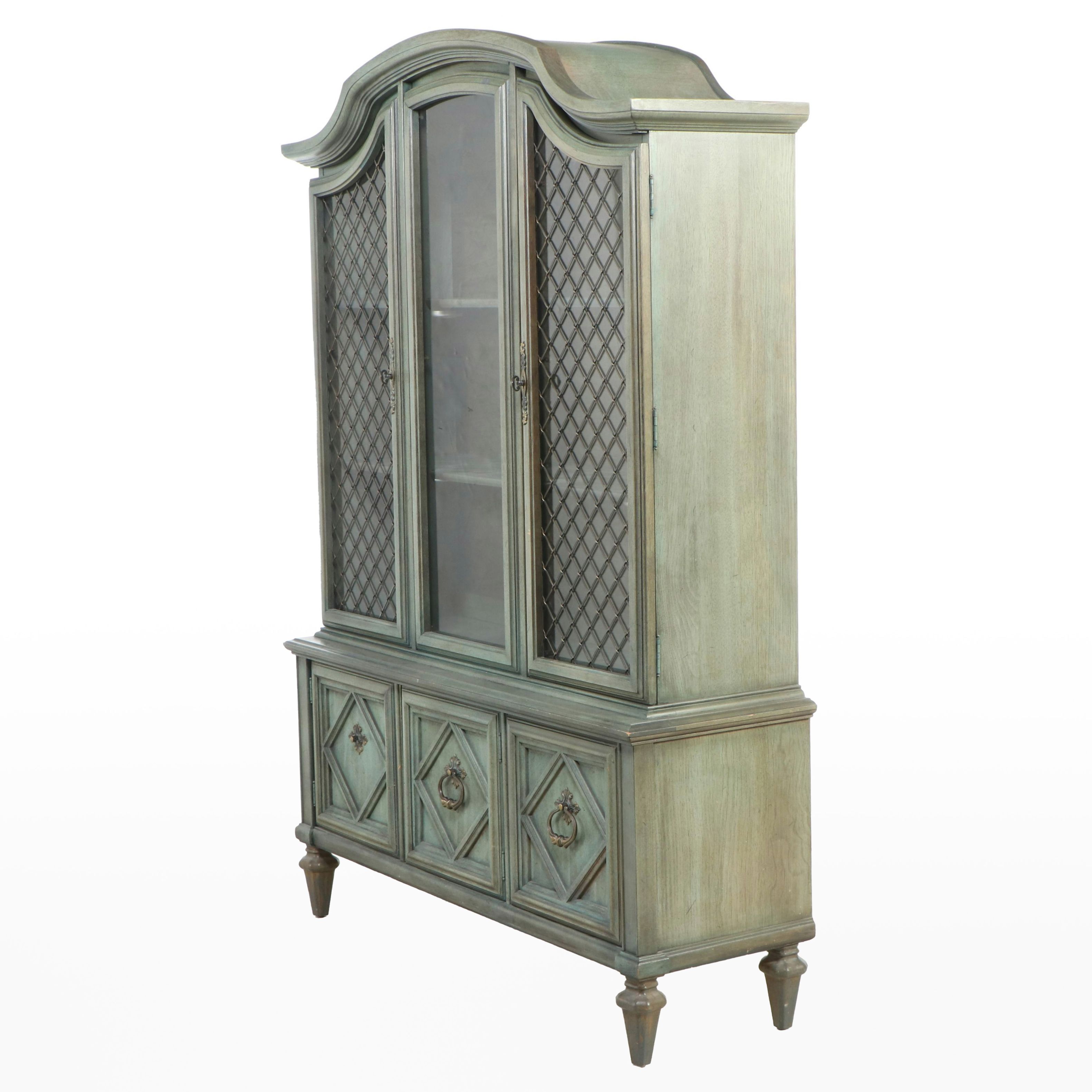 Mediterranean Style Teal Painted China Cabinet
