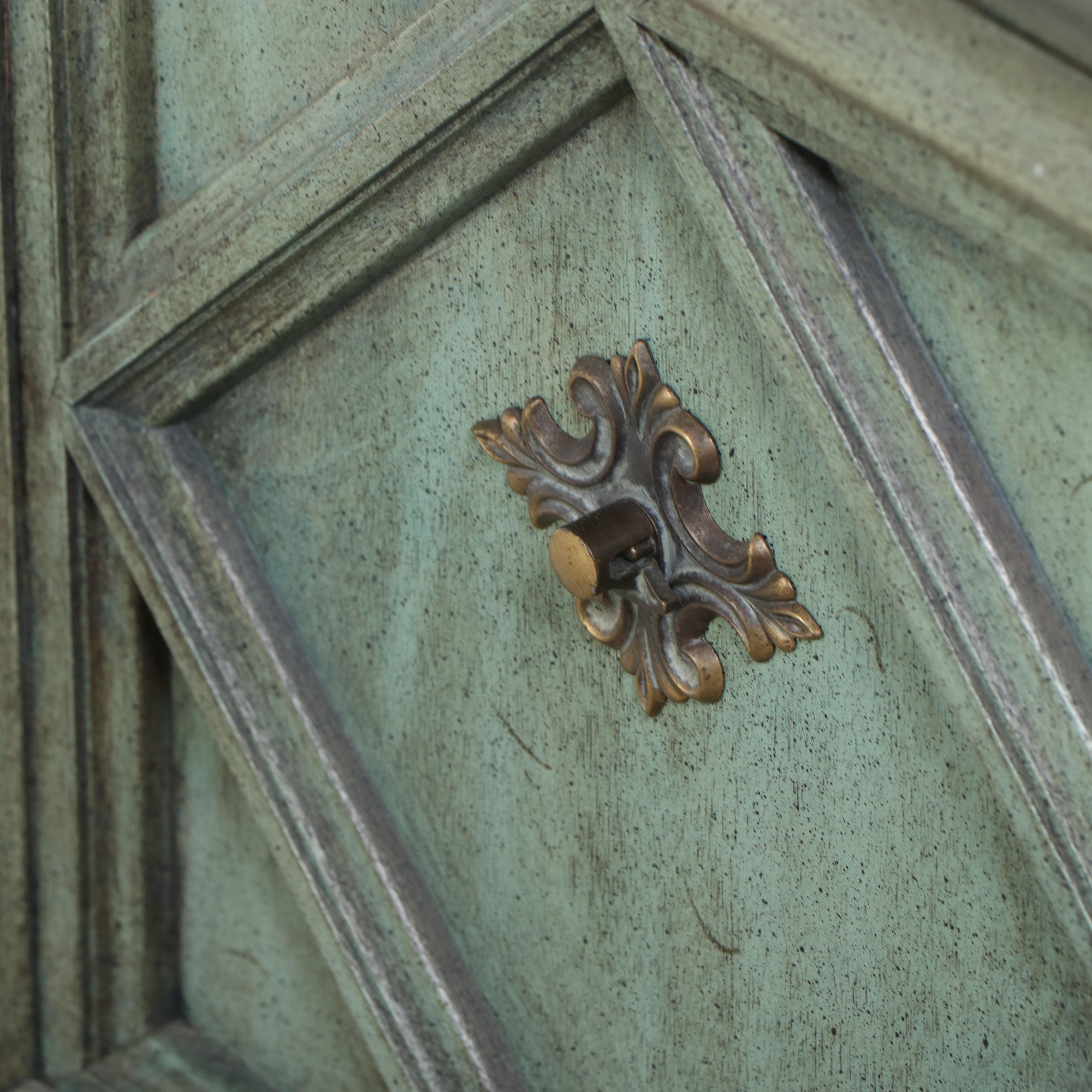 Mediterranean Style Teal Painted China Cabinet