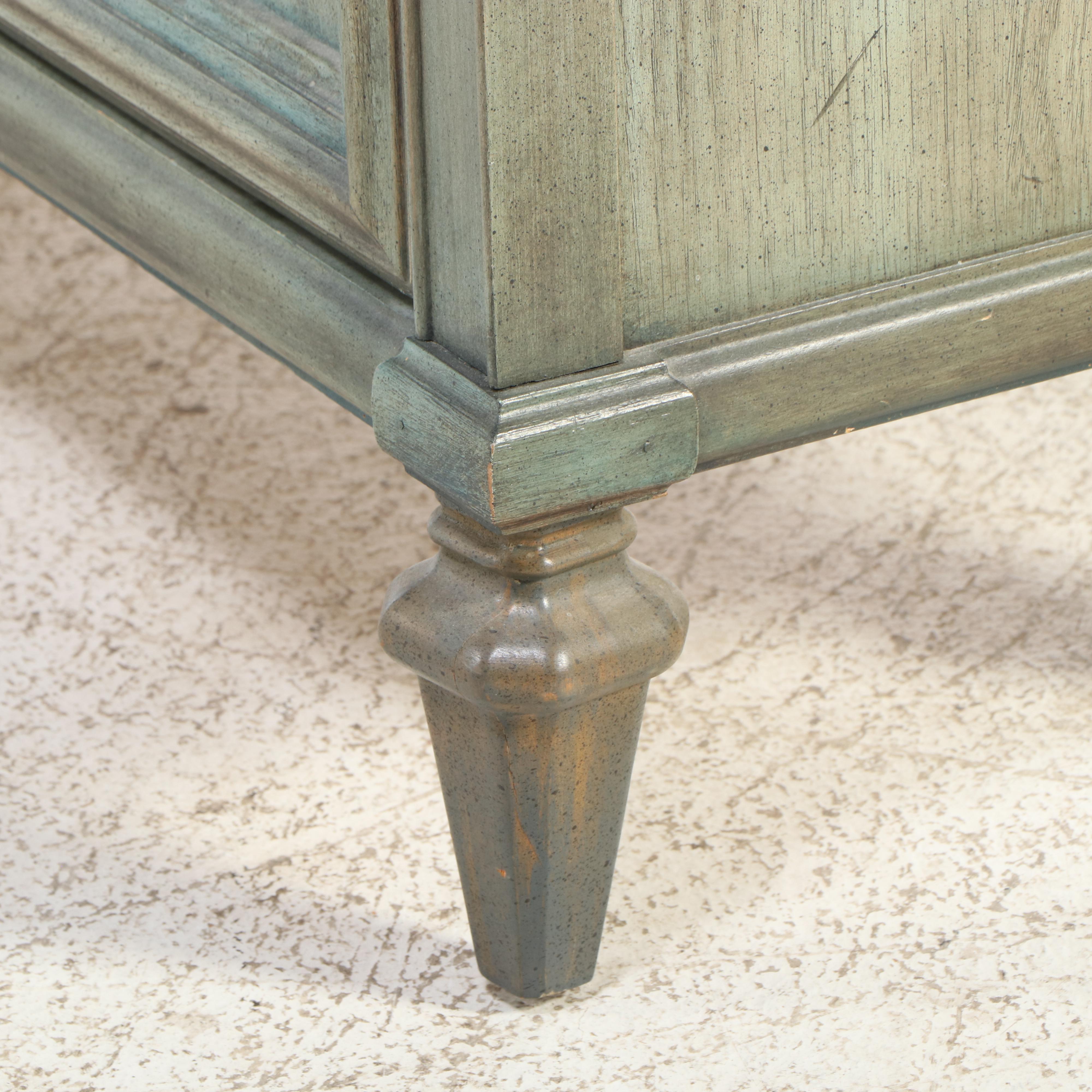 Mediterranean Style Teal Painted China Cabinet