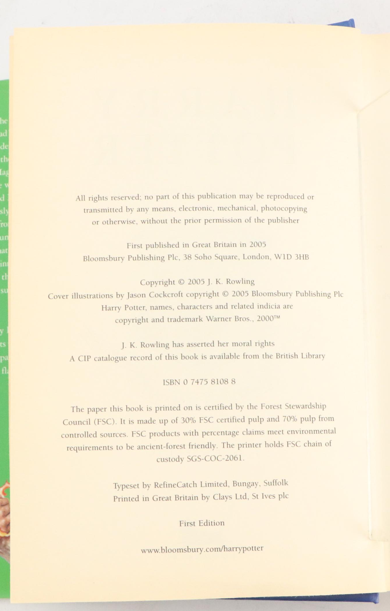 First UK Edition "Harry Potter and the Half-Blood Prince" by J. K. Rowling