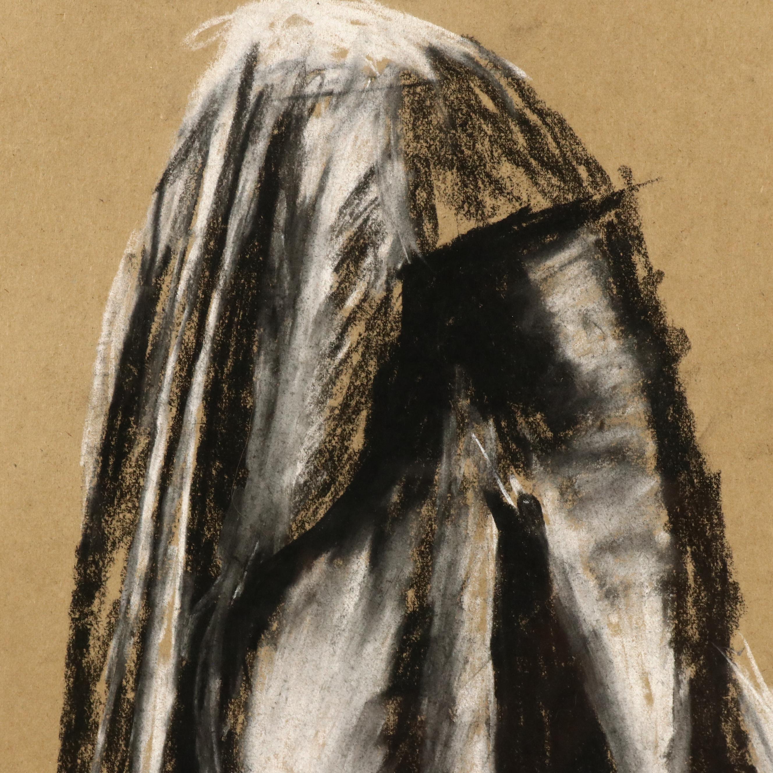 Helen Gray Charcoal and Chalk Pastel Fabric Drapery Study Still Life