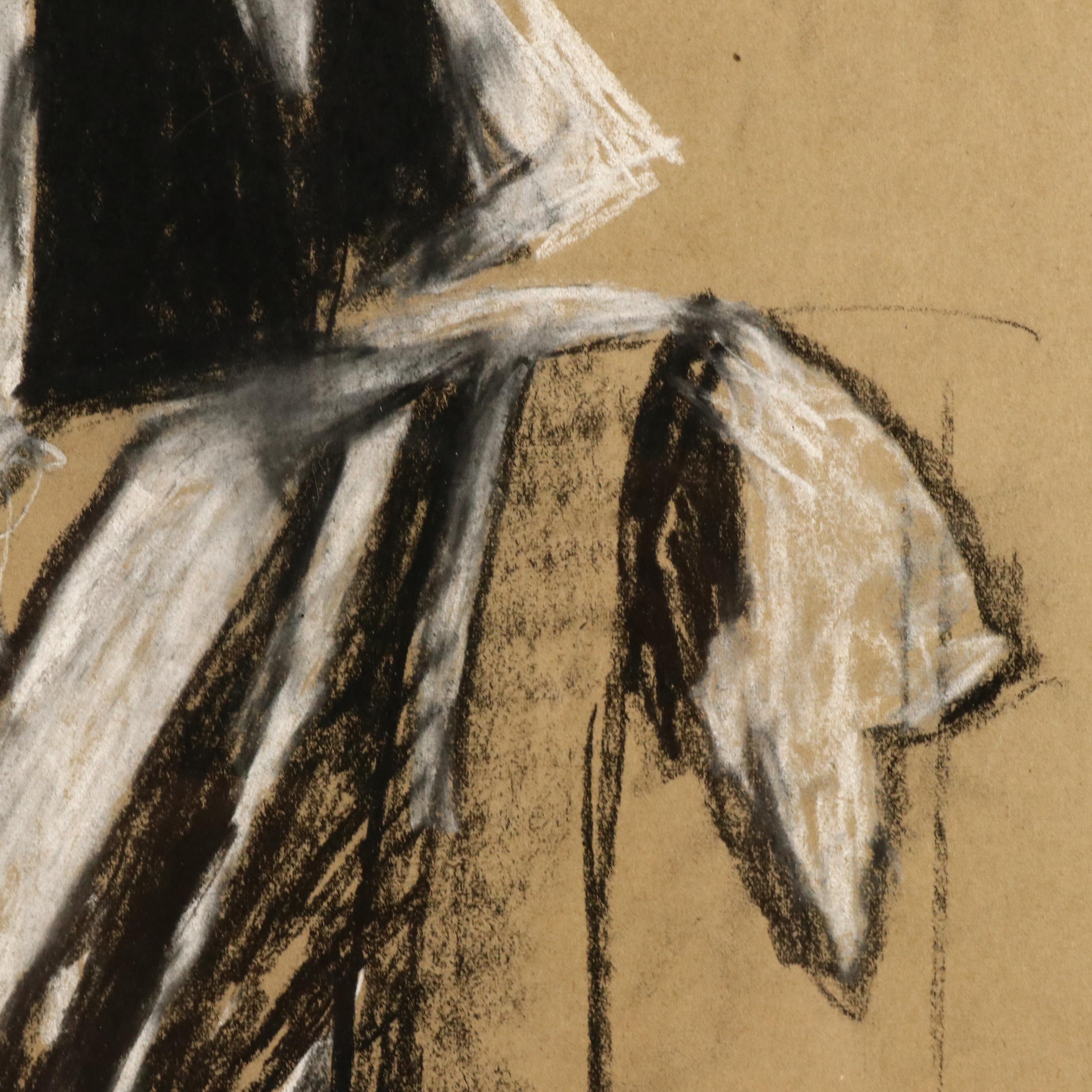 Helen Gray Charcoal and Chalk Pastel Fabric Drapery Study Still Life