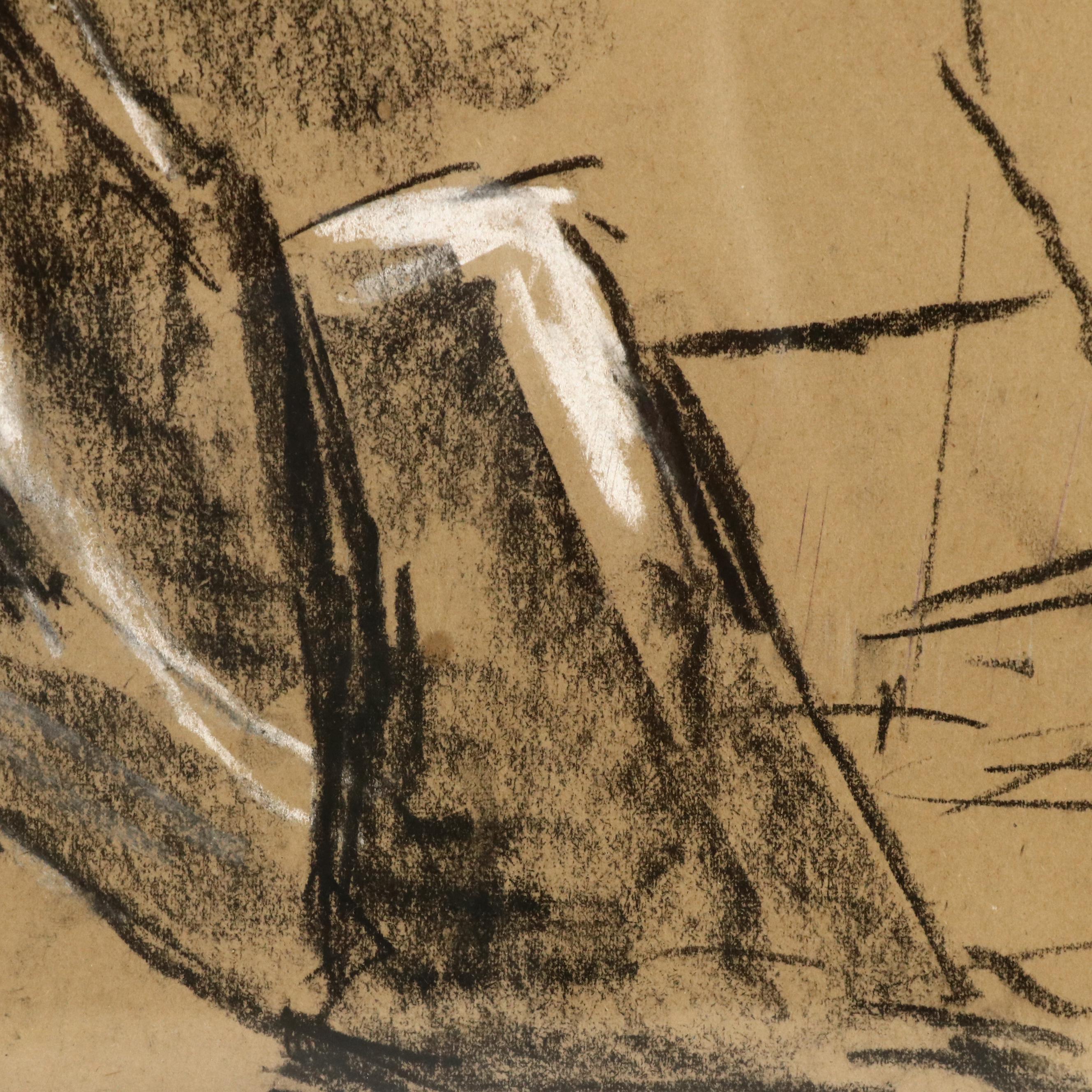 Helen Gray Charcoal and Chalk Pastel Fabric Drapery Study Still Life