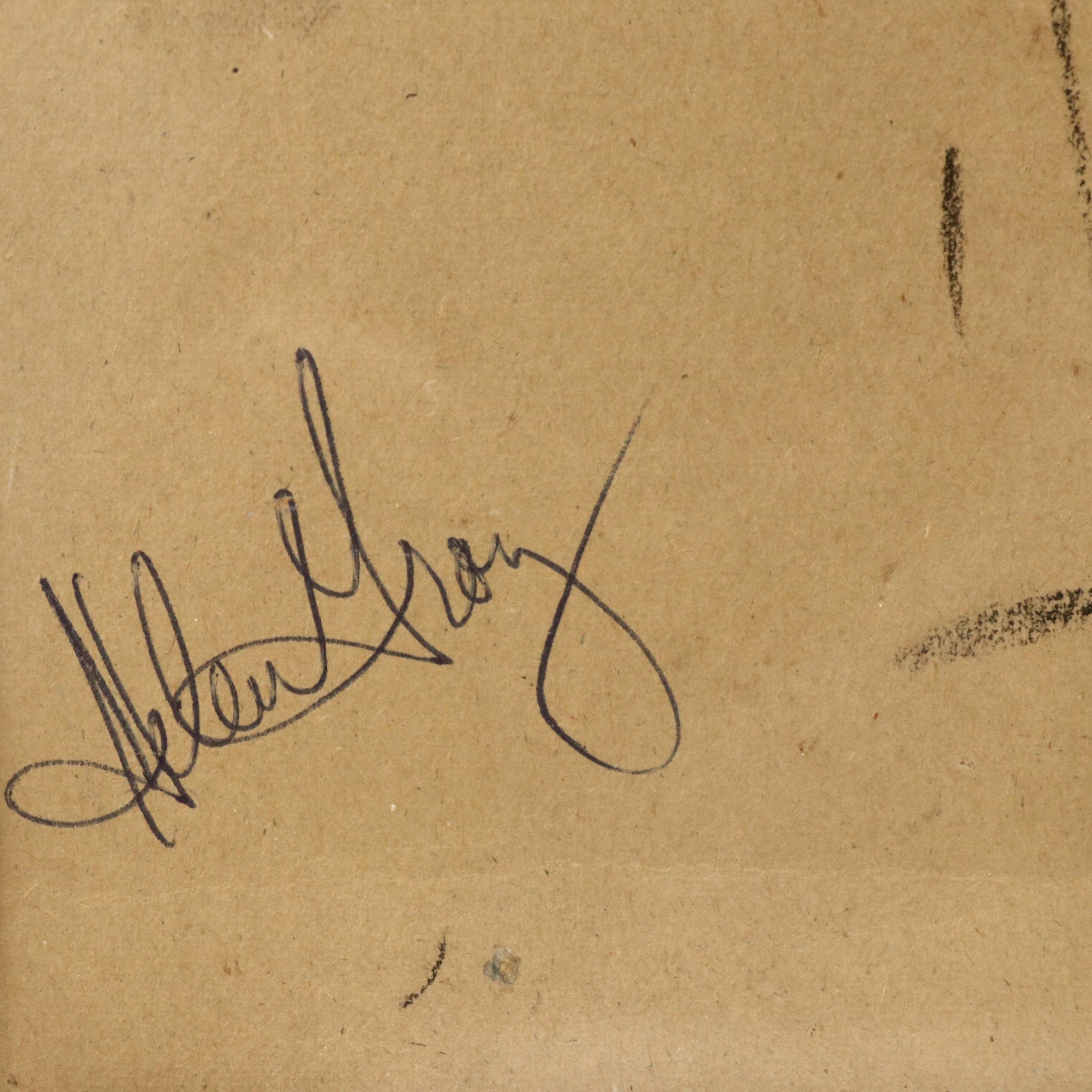 Helen Gray Charcoal and Chalk Pastel Fabric Drapery Study Still Life