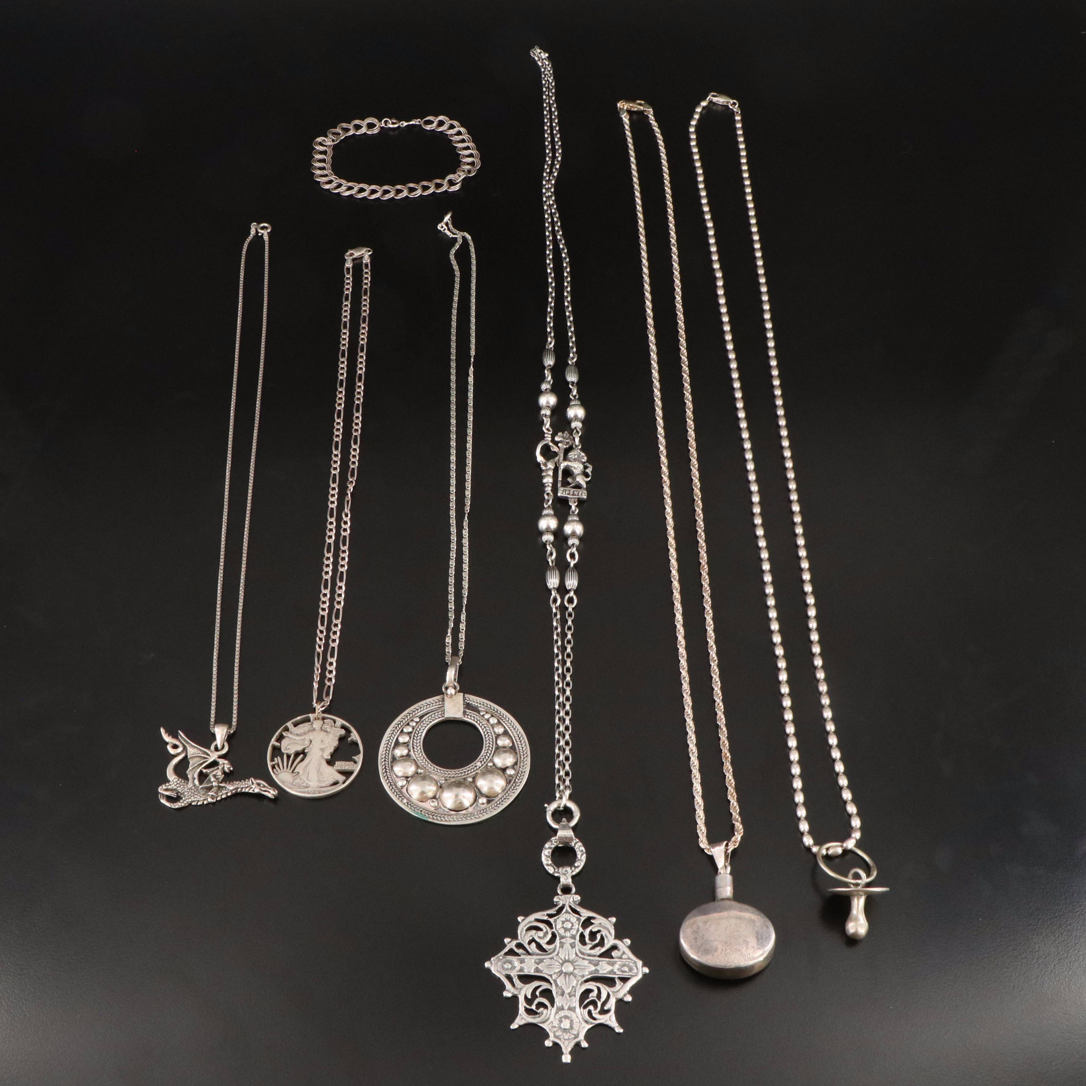 Sterling Pendant Necklaces and Bracelet with 800 Silver