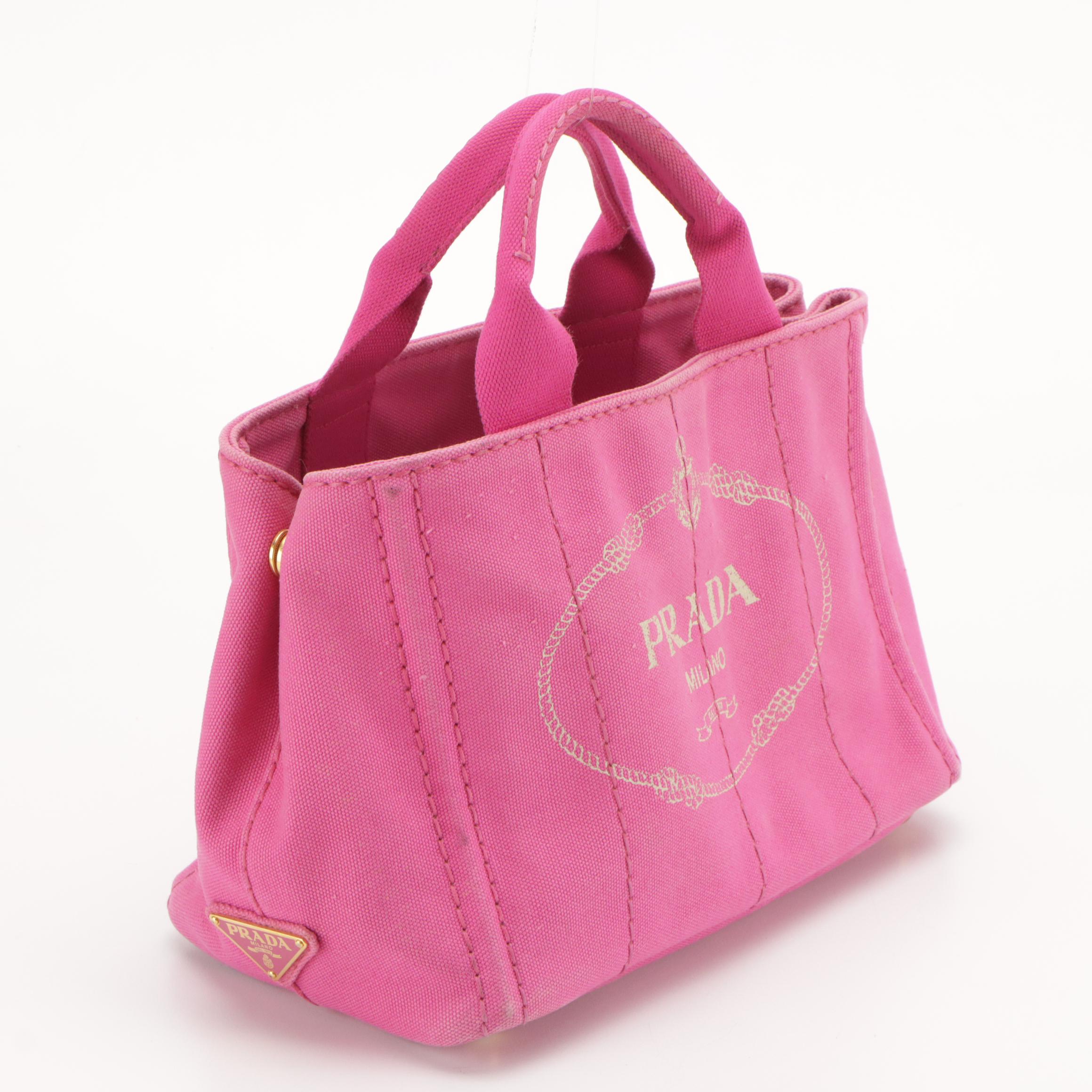 Prada Pink Canapa Logo Canvas Handbag