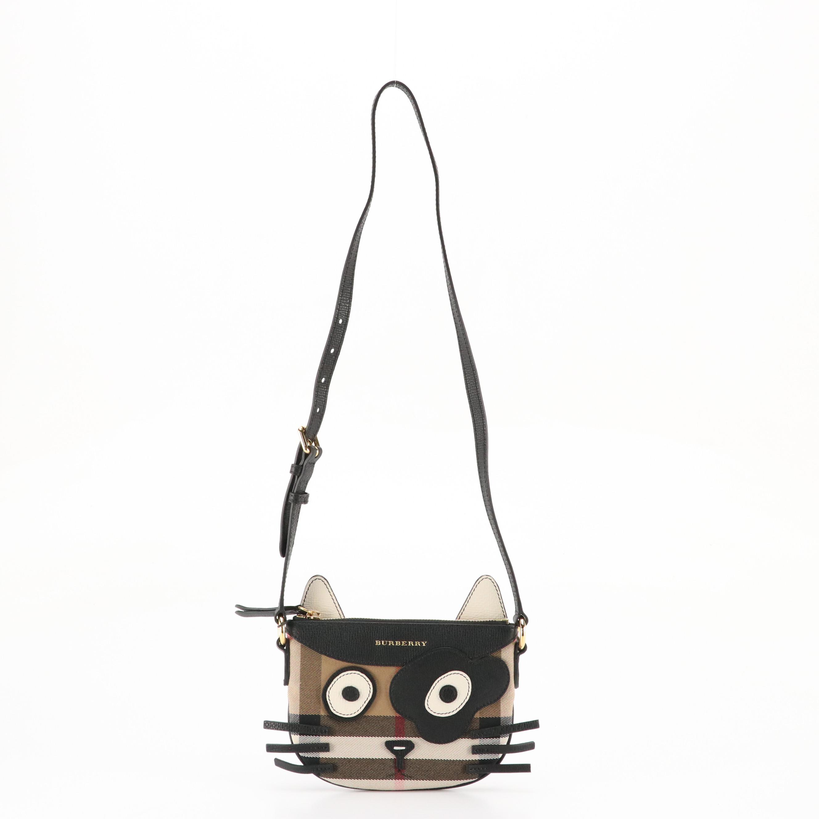 Burberry Children 'Cat Crossbody' in House Check Canvas and Leather, With Box