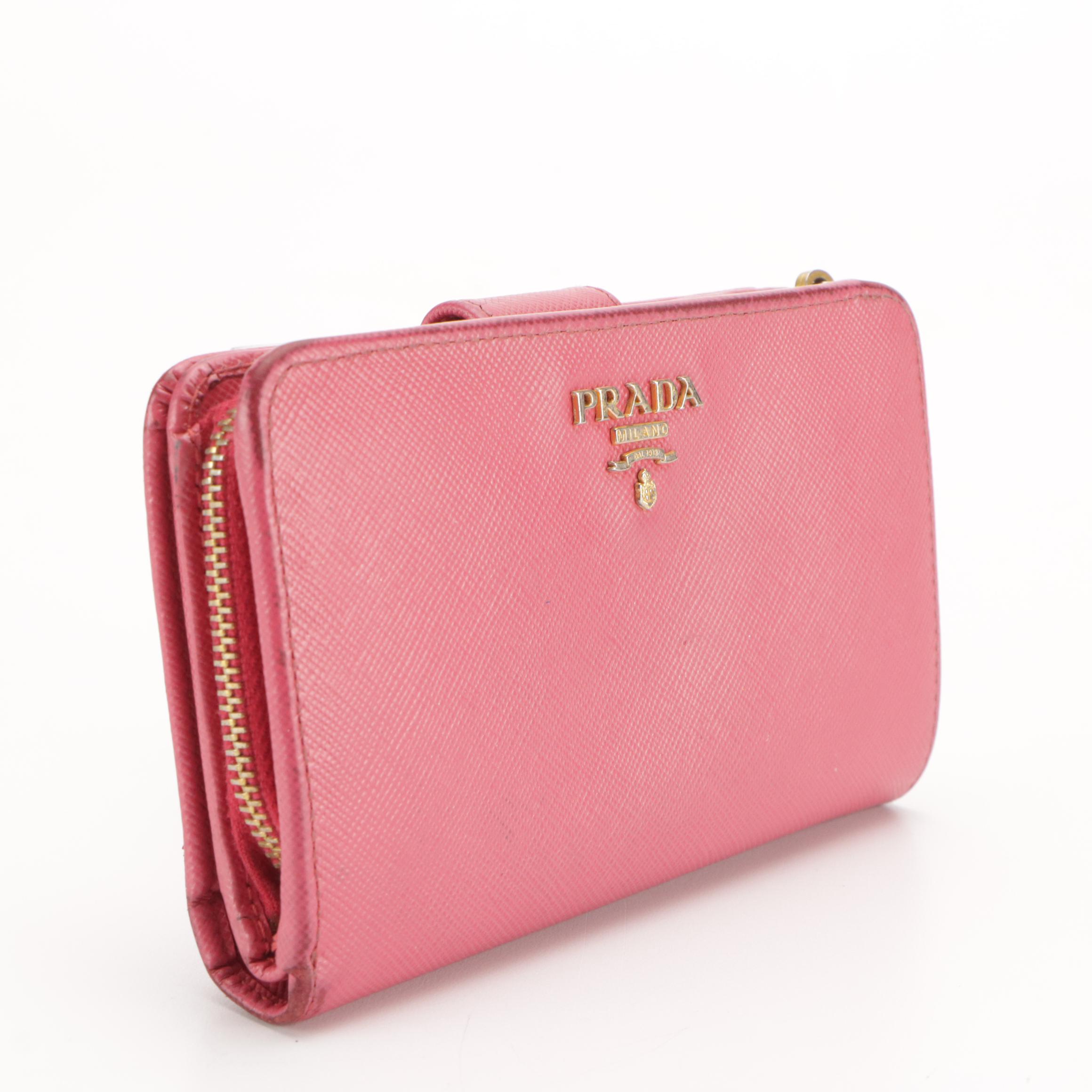 Prada Saffiano Leather Compact Zip Wallet with Box