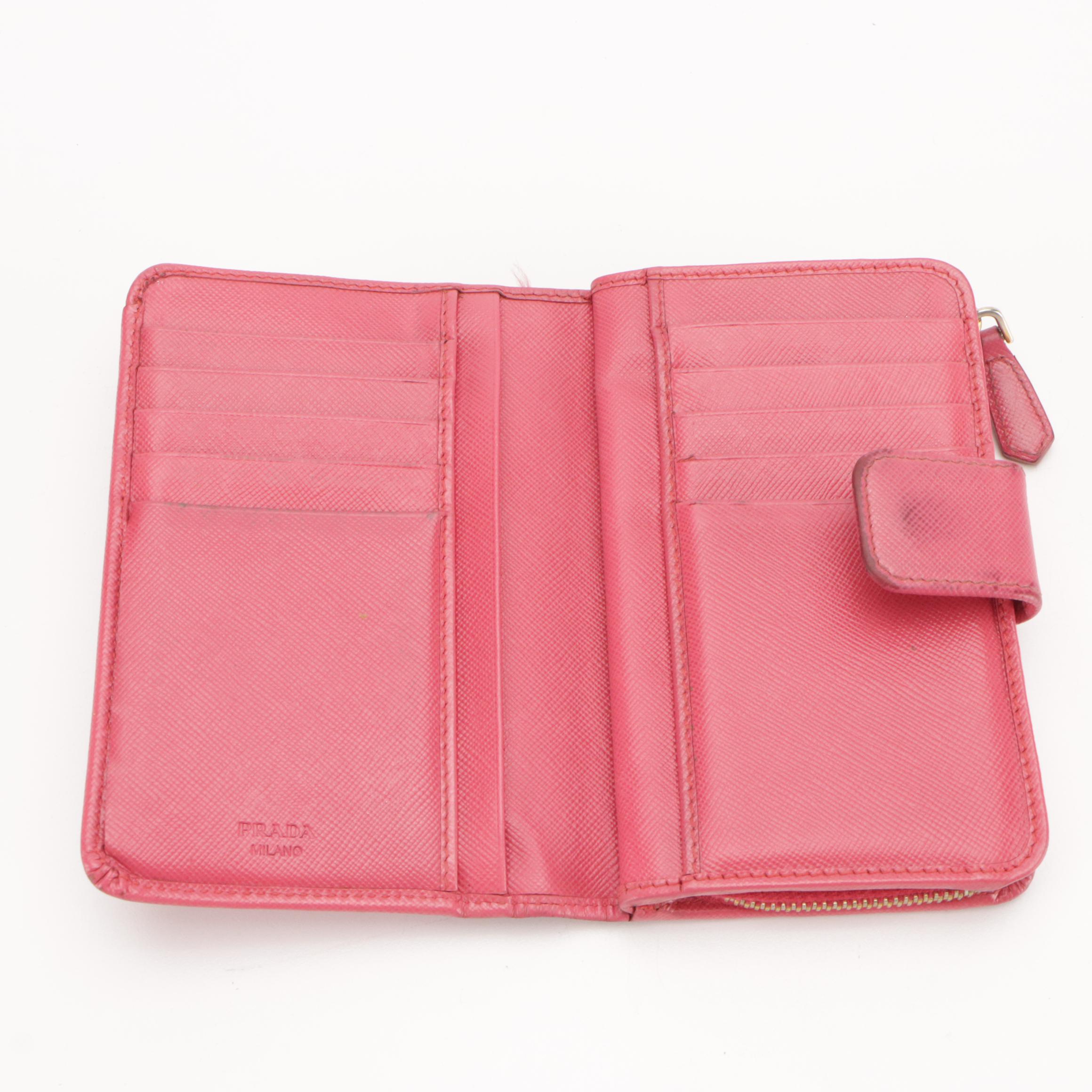 Prada Saffiano Leather Compact Zip Wallet with Box