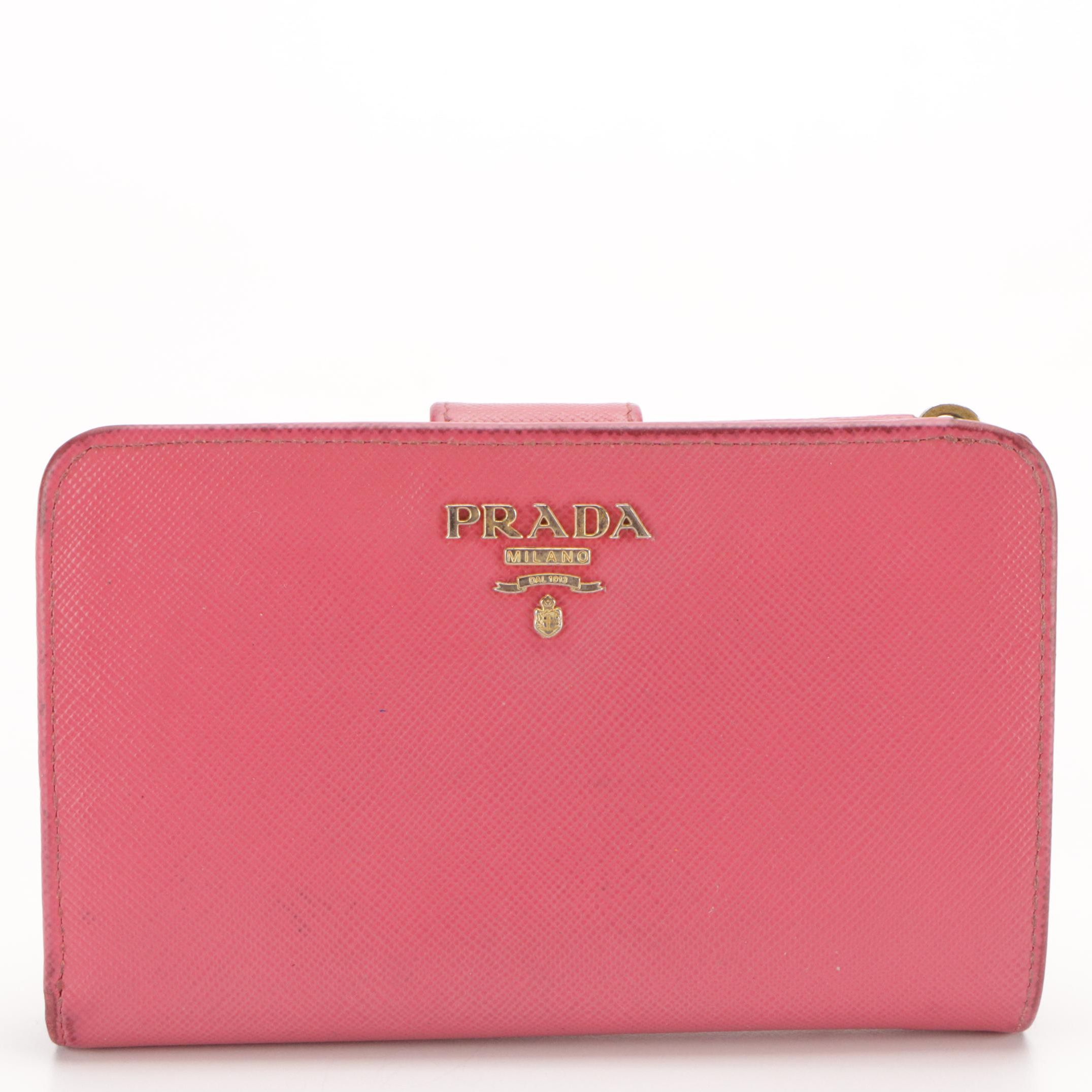 Prada Saffiano Leather Compact Zip Wallet with Box