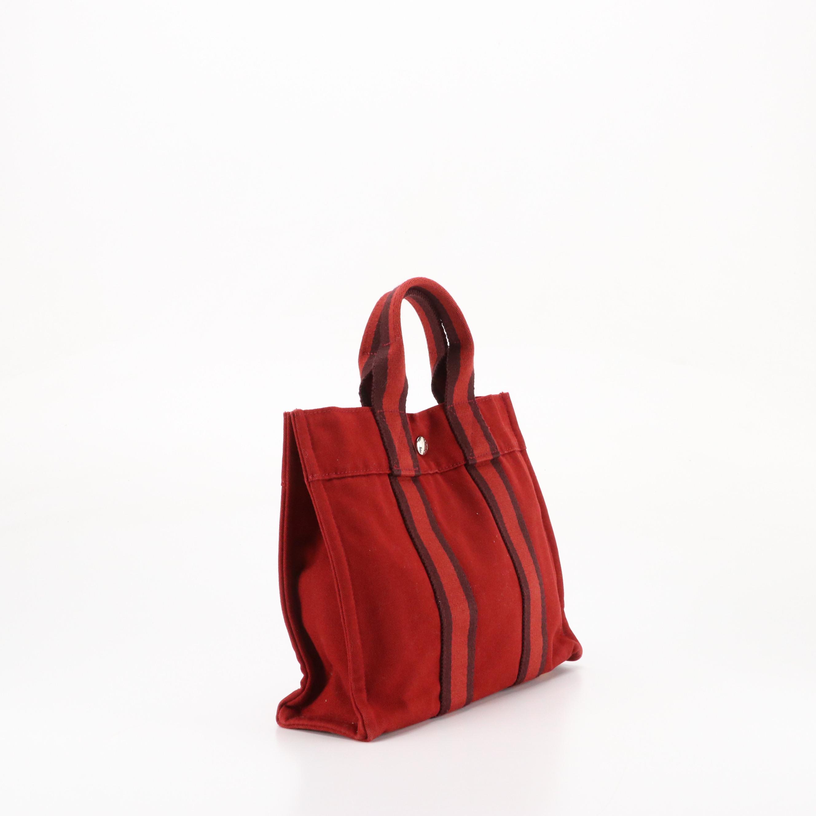 Hermès Fourre-Tout PM Handbag in Red Cotton Canvas