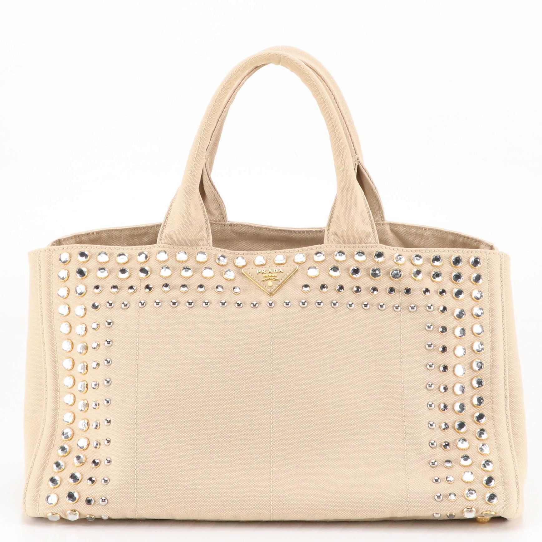 Prada Large Canapa Bijoux Tote in Crystal Studded Desert Canvas