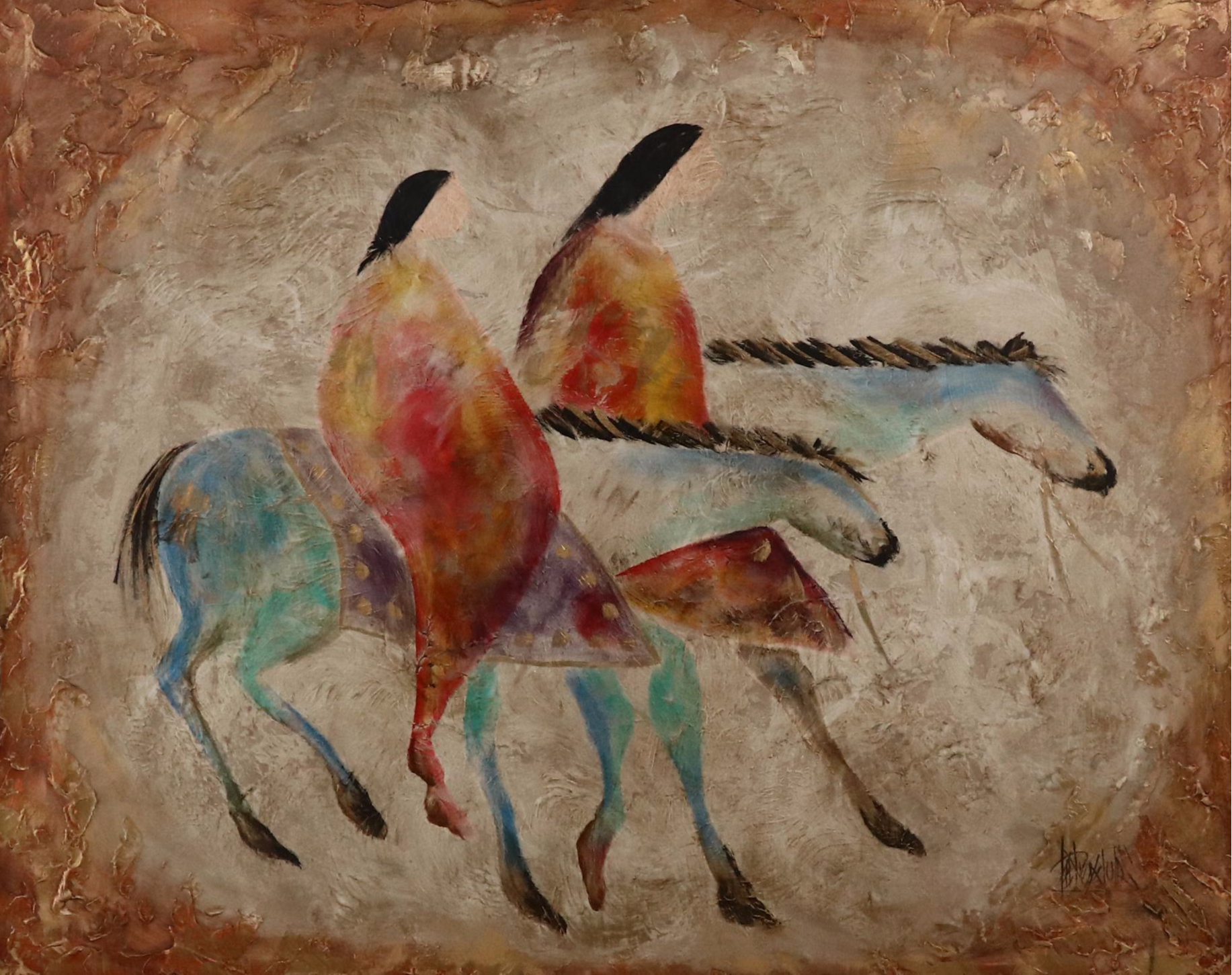 Lee Reynolds Oil Painting of Southwestern Riders on Horseback, Mid-20th C.