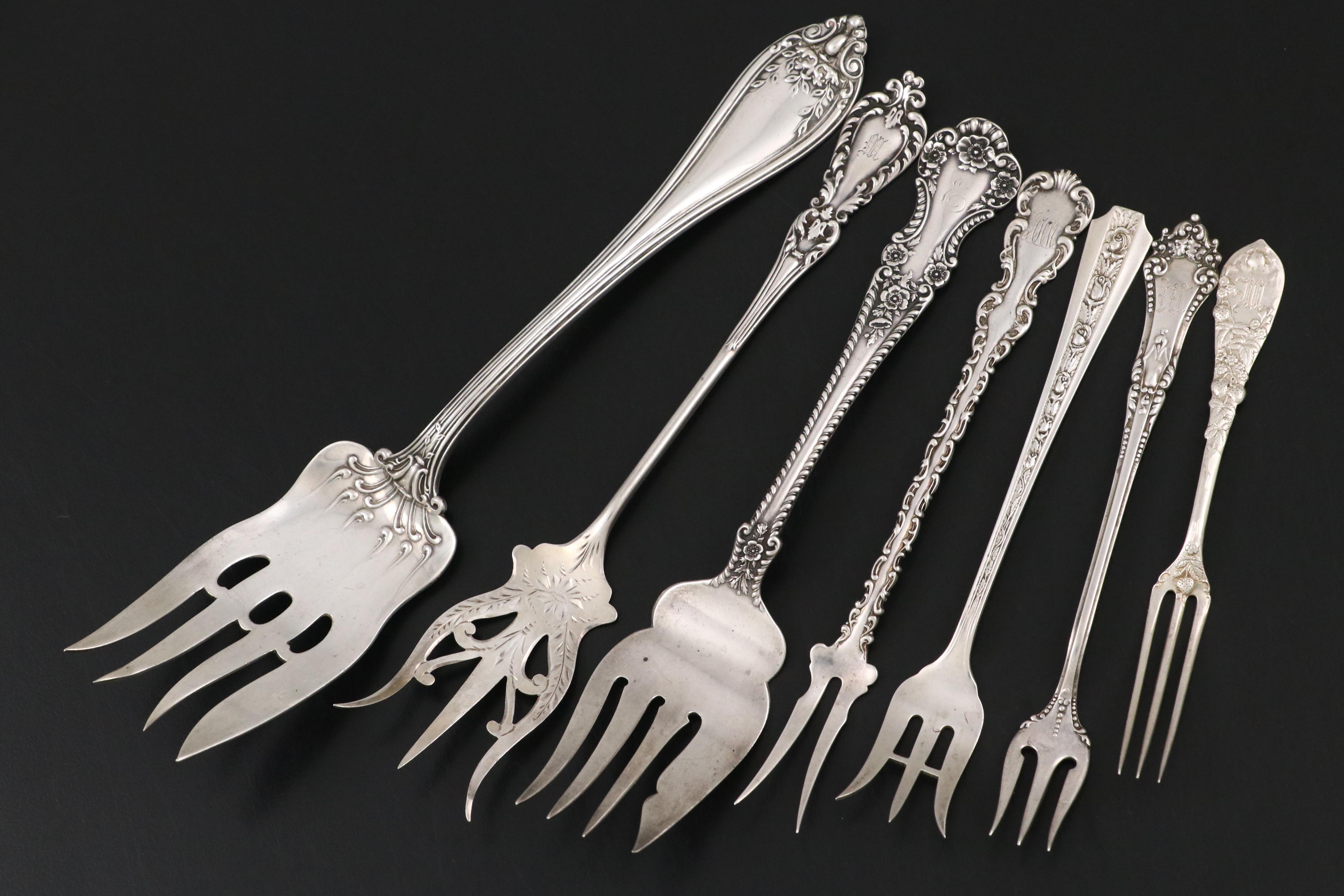Gorham "Cambridge" Sterling Meat Fork and Other American Sterling Serving Forks