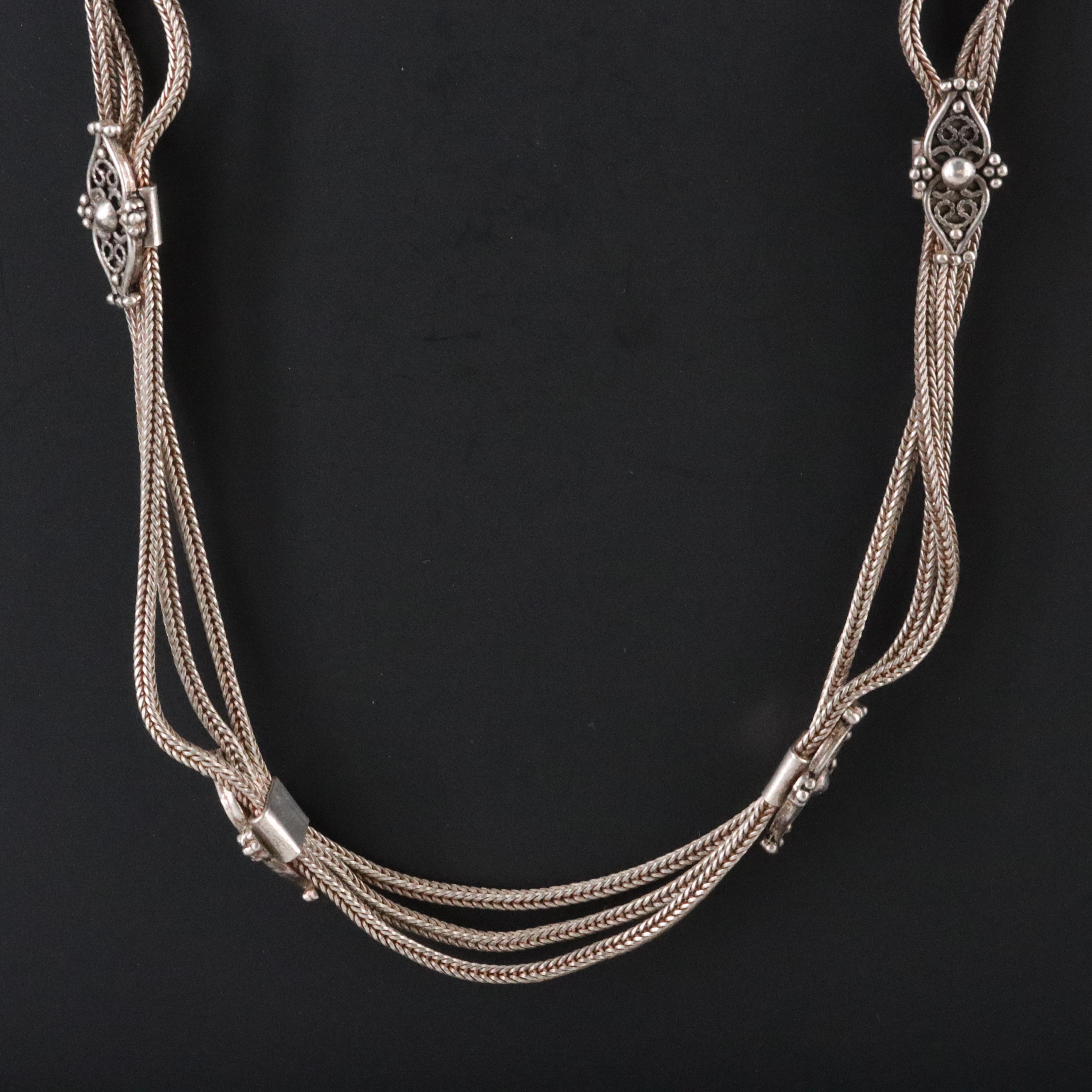 Turkish Sterling Foxtail Chain Station Necklace