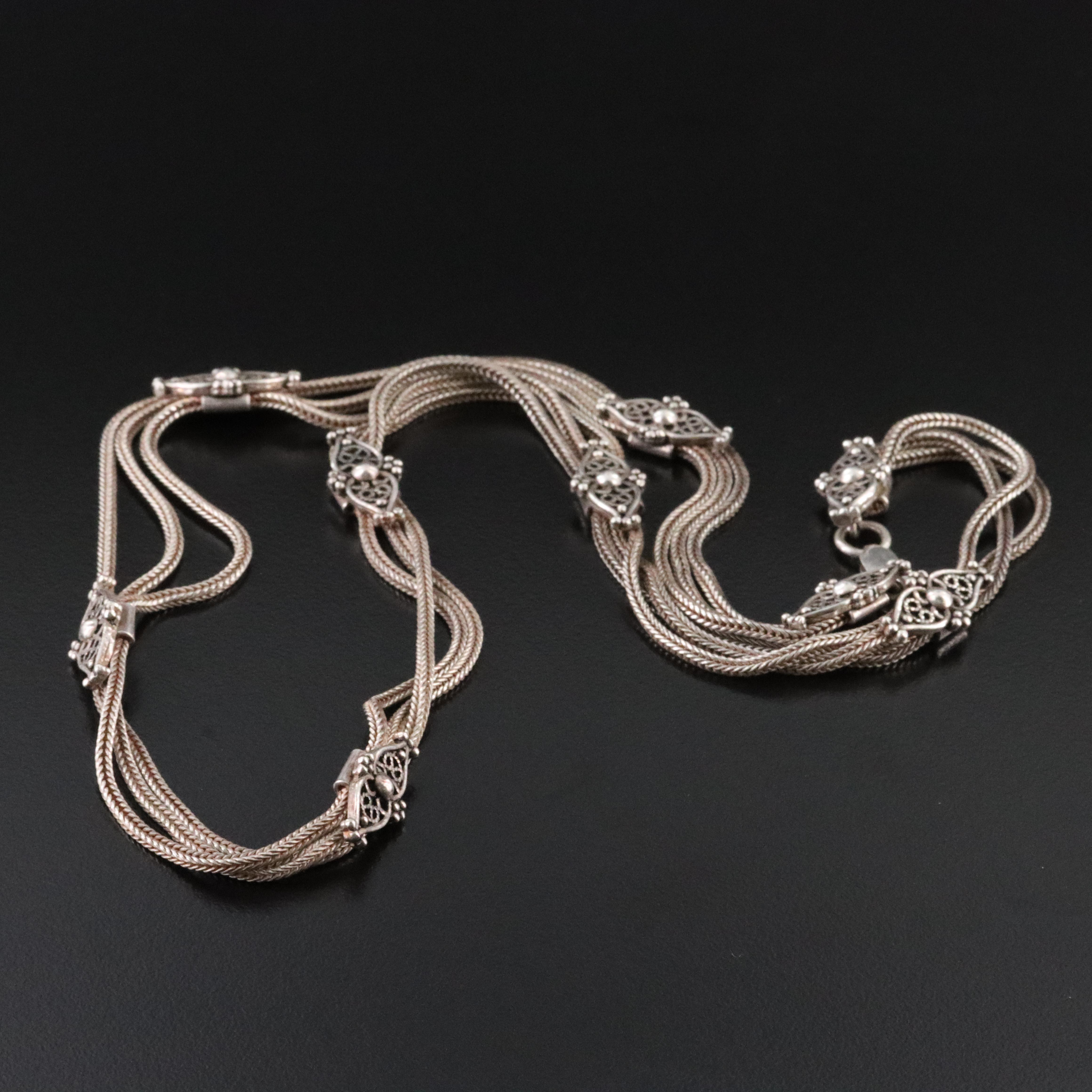 Turkish Sterling Foxtail Chain Station Necklace