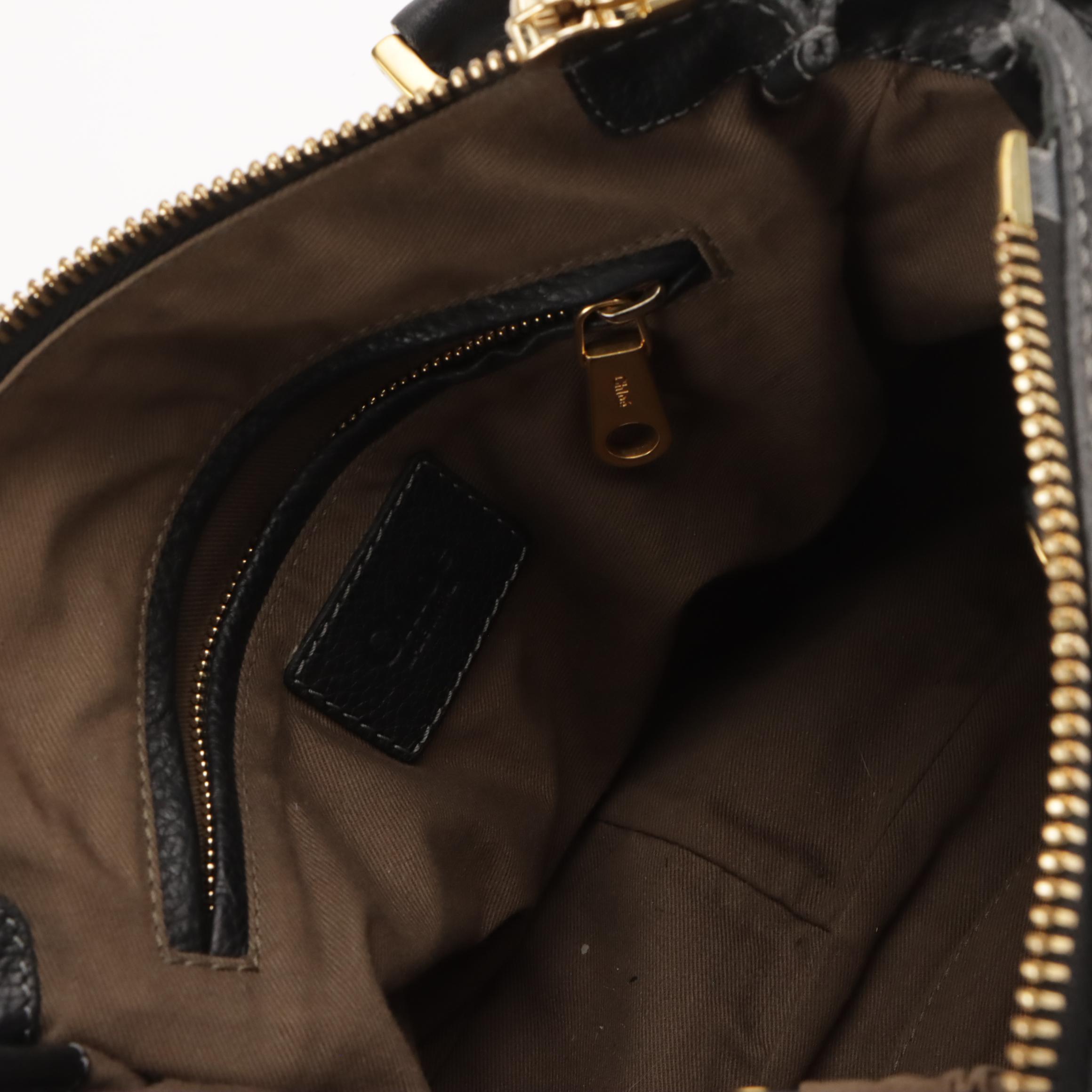 Chloé Marcie Saddle-Stitched Two-Way Bag in Black Pebble Grained Leather