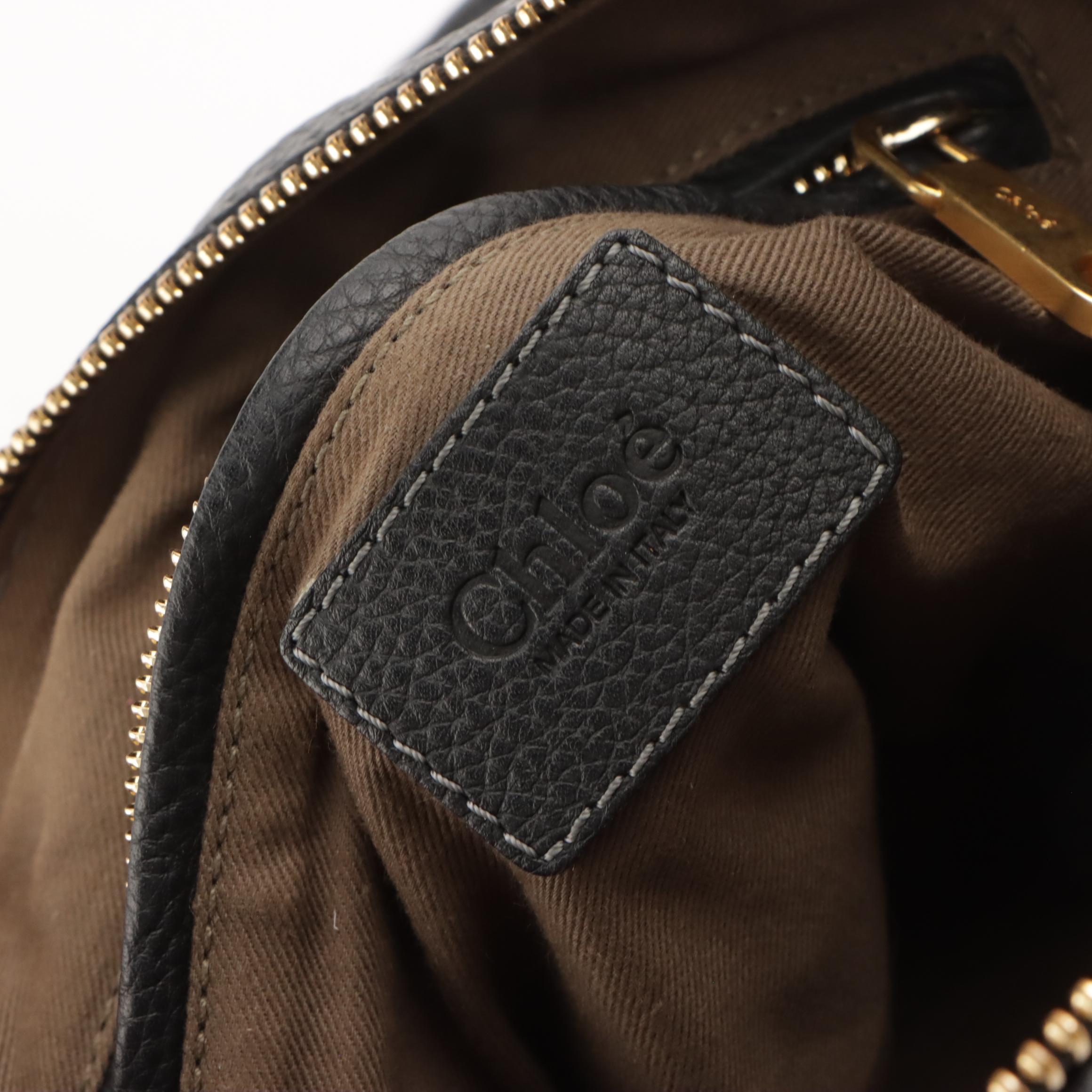 Chloé Marcie Saddle-Stitched Two-Way Bag in Black Pebble Grained Leather