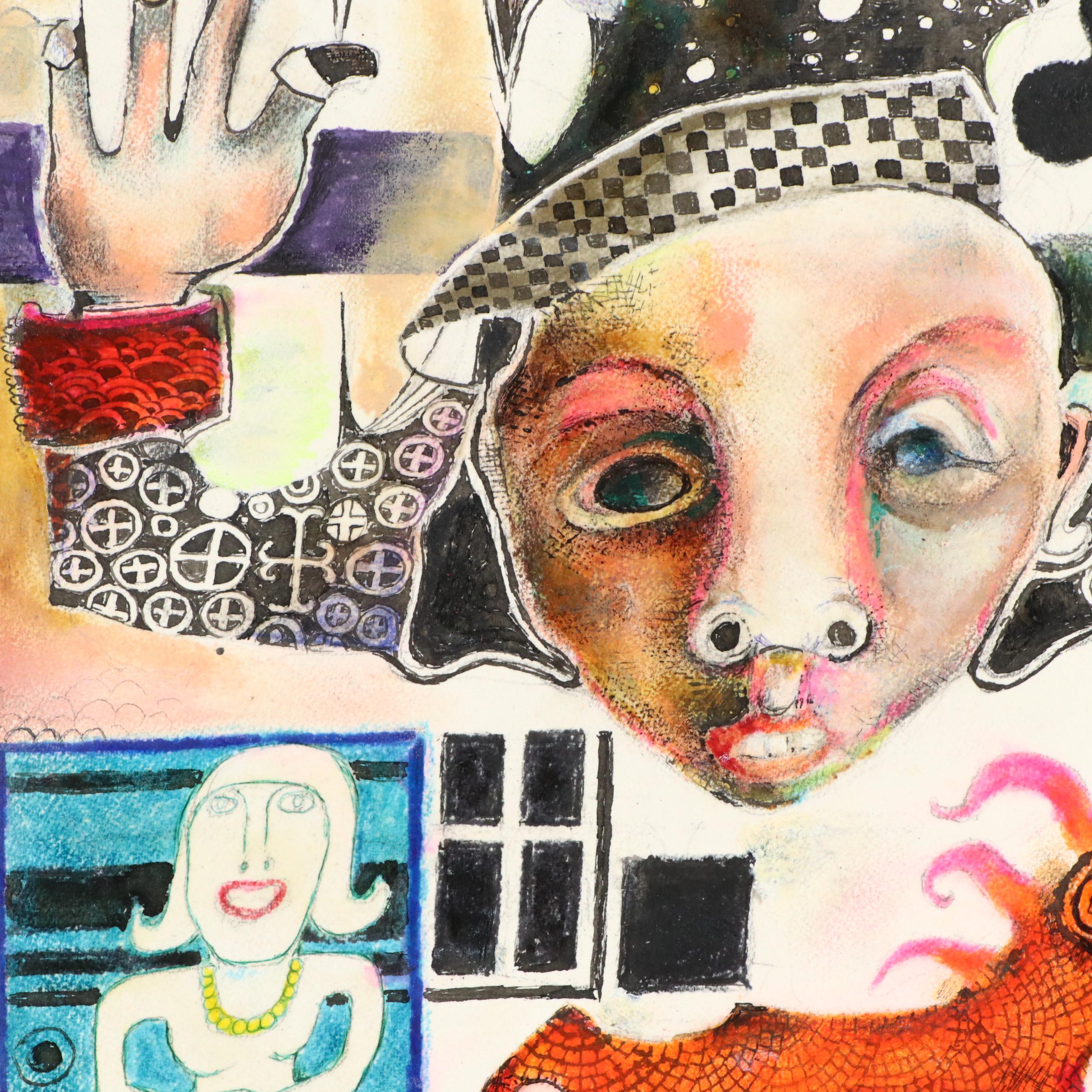 Nikolay "Kuk" Manuylov Figural Surrealist Mixed Media Painting, 2015