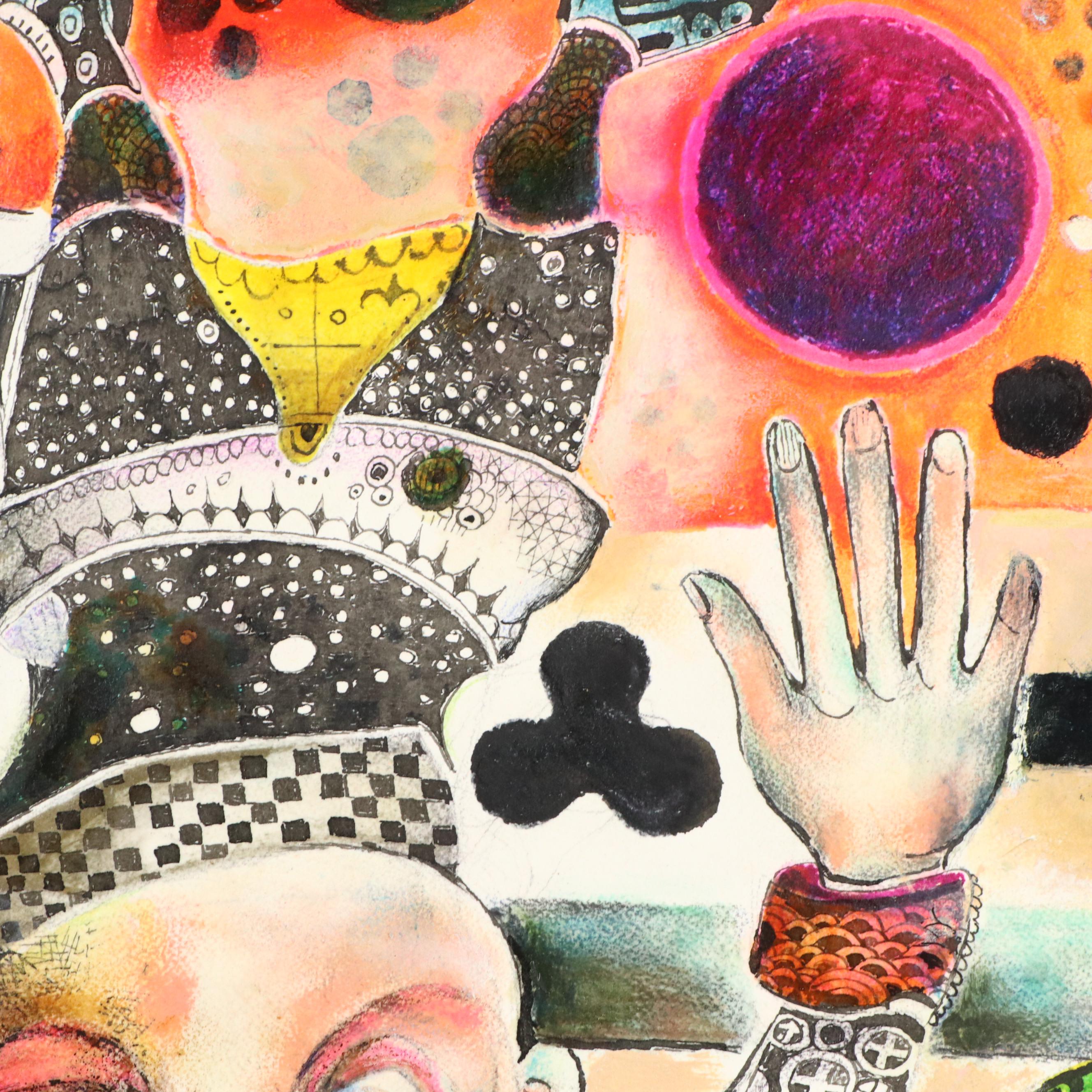 Nikolay "Kuk" Manuylov Figural Surrealist Mixed Media Painting, 2015