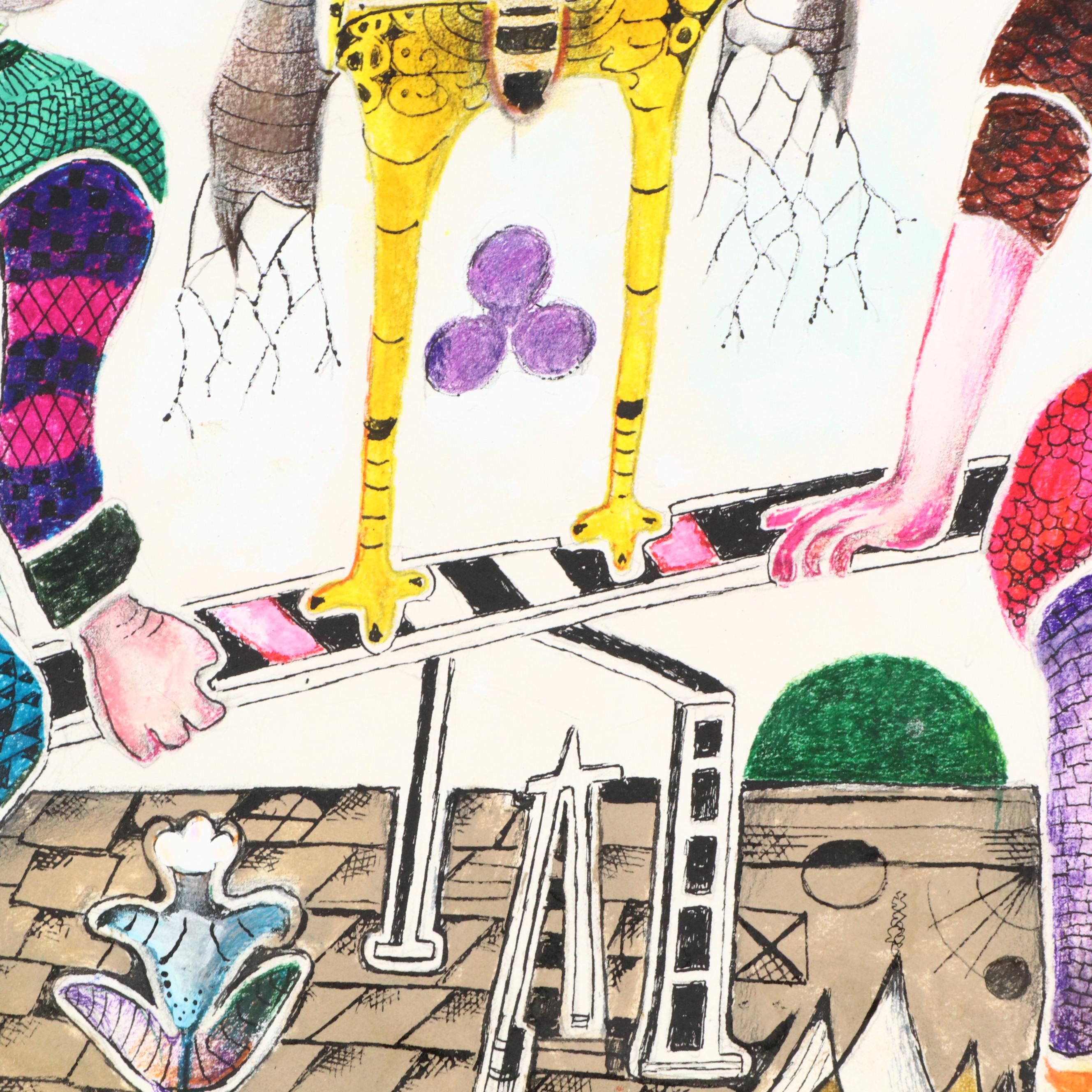 Nikolay "Kuk" Manuylov Surrealist Figural Mixed Media Illustration, 2017