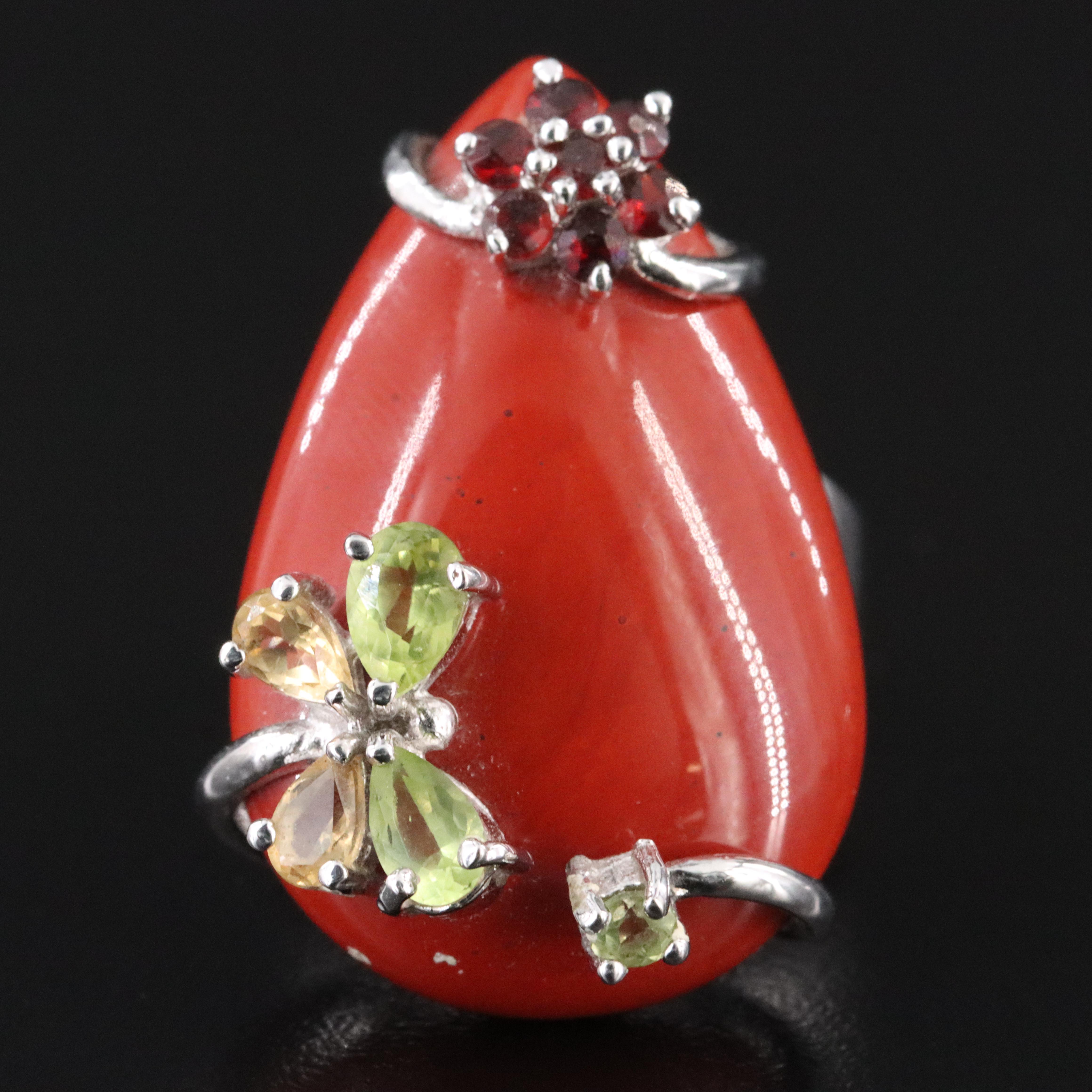 Sterling Jasper and Gemstone Ring