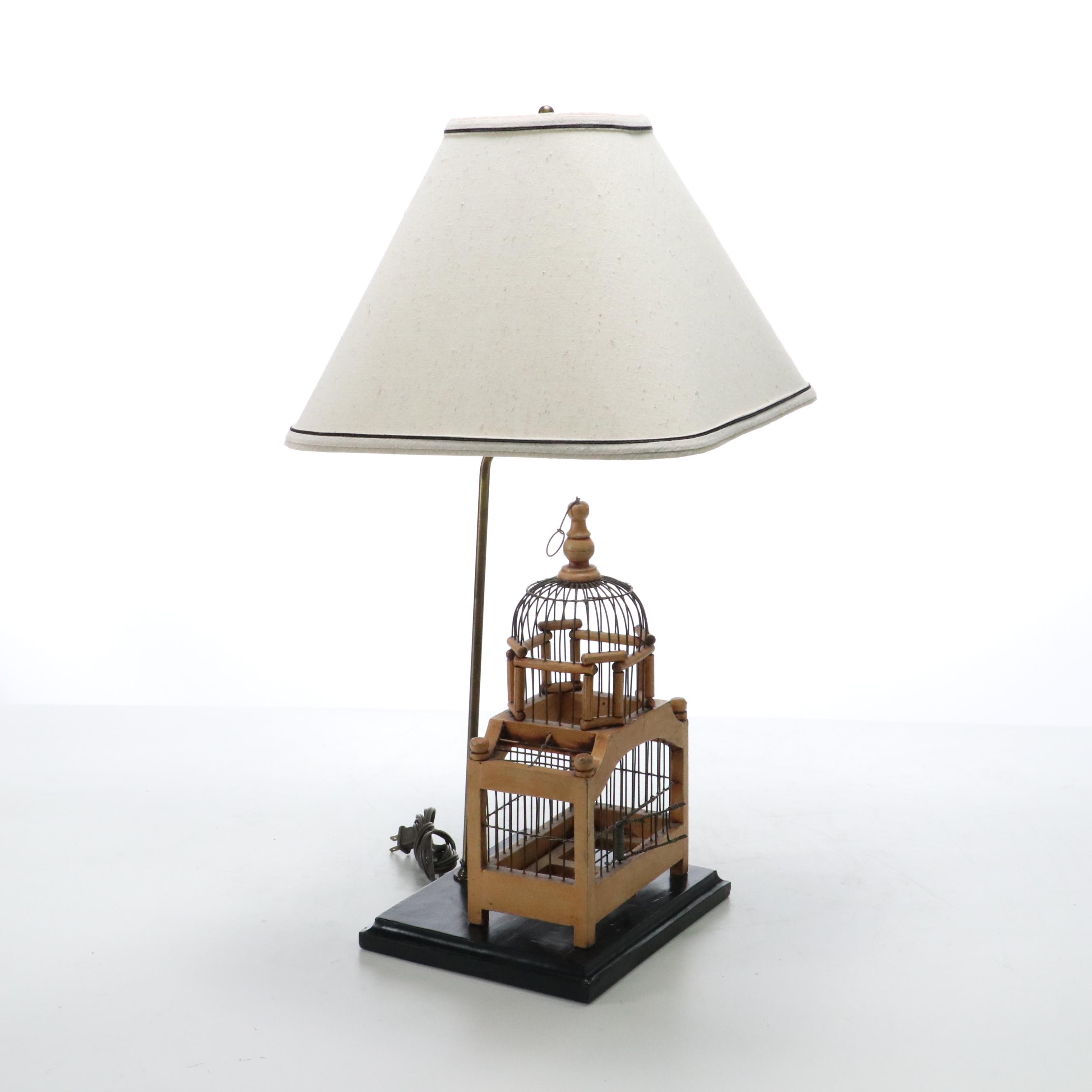 Victorian Birdcage Table Lamp with Slubbed Cotton Shade