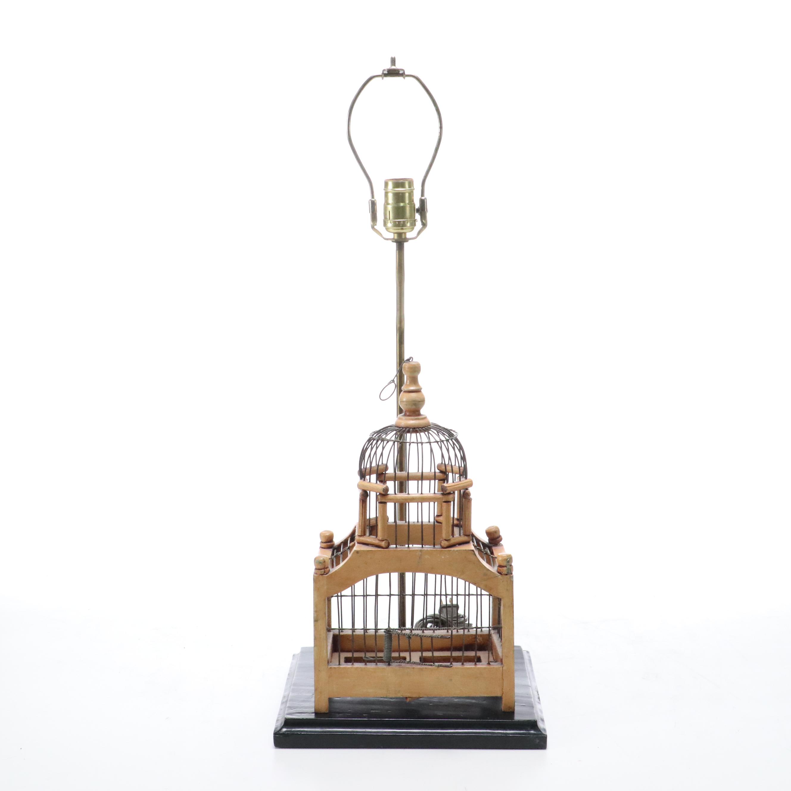 Victorian Birdcage Table Lamp with Slubbed Cotton Shade