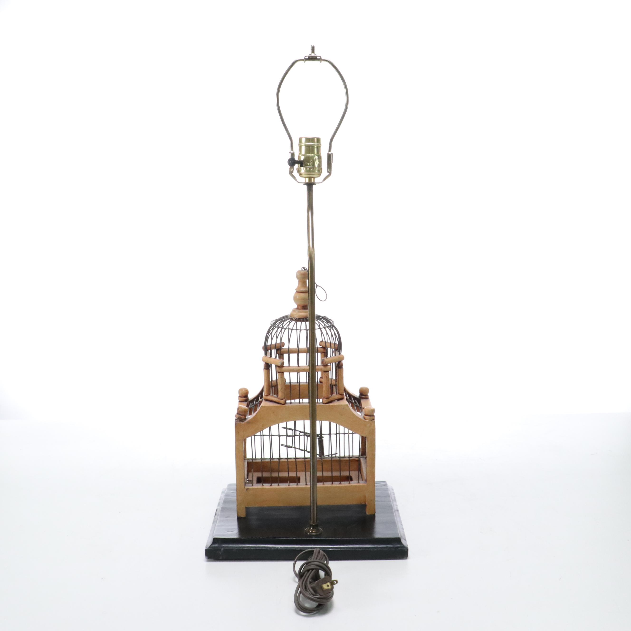 Victorian Birdcage Table Lamp with Slubbed Cotton Shade