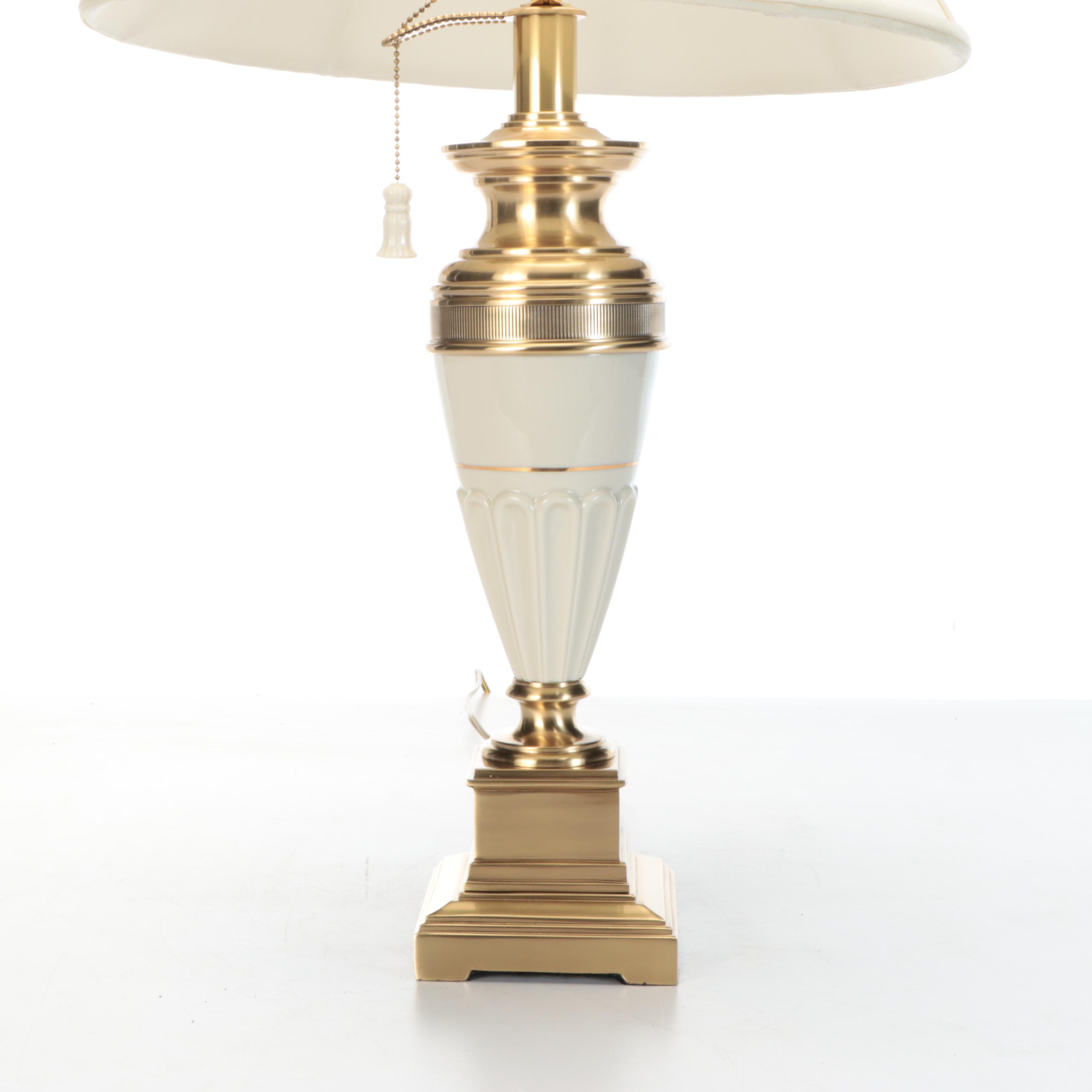 Lenox by Quoizel Porcelain and Brass Table Lamp with Silk Shade